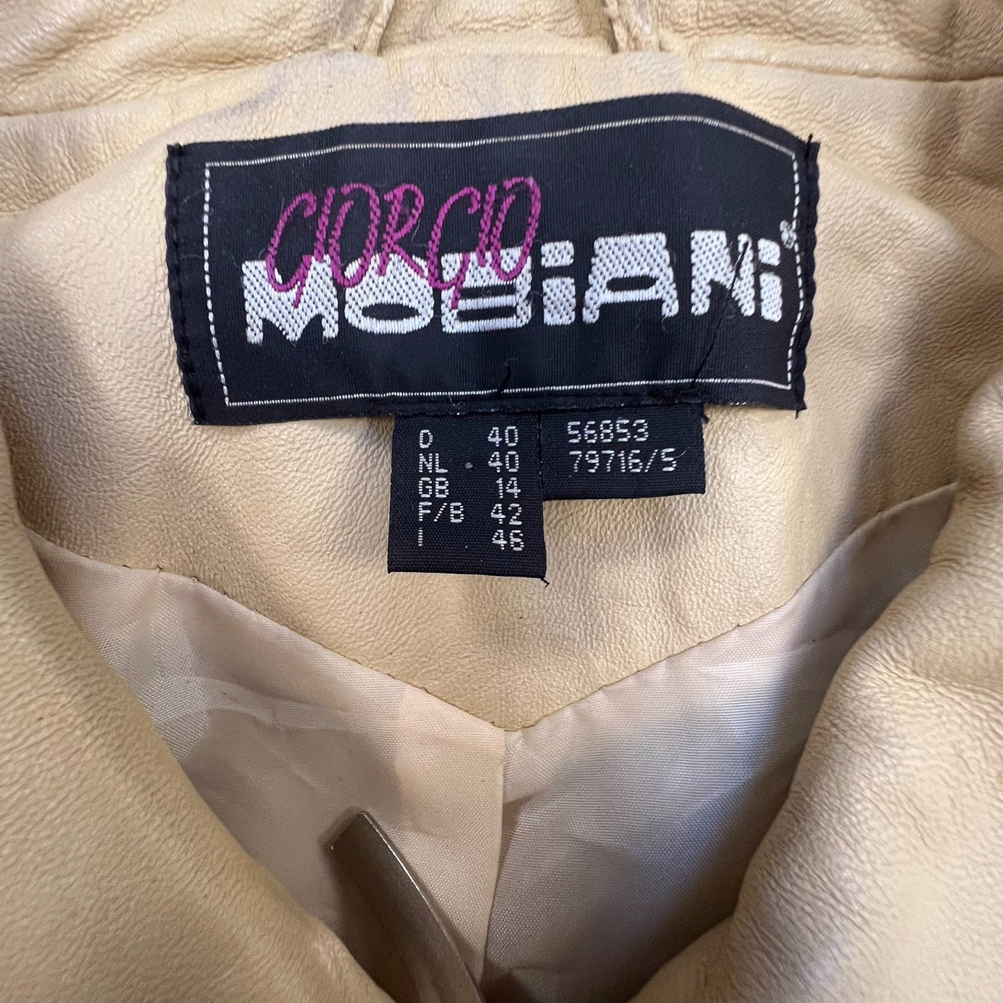 Giorgio Mobiani Faux Leather Jacket Womens Medium Beige Lined Collared Full Zip