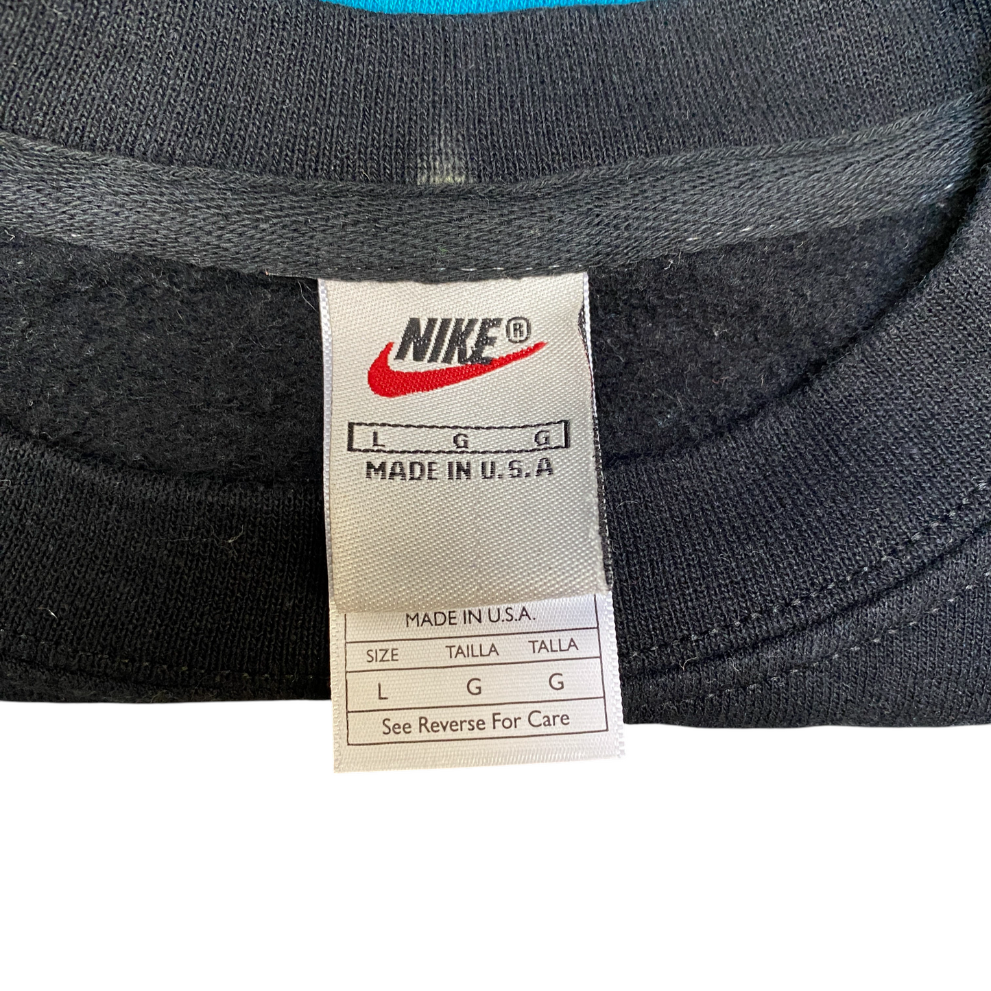 Nike Reworked Sweatshirt Mens L Black Blue Embroidered Spellout Logo Vintage Y2K