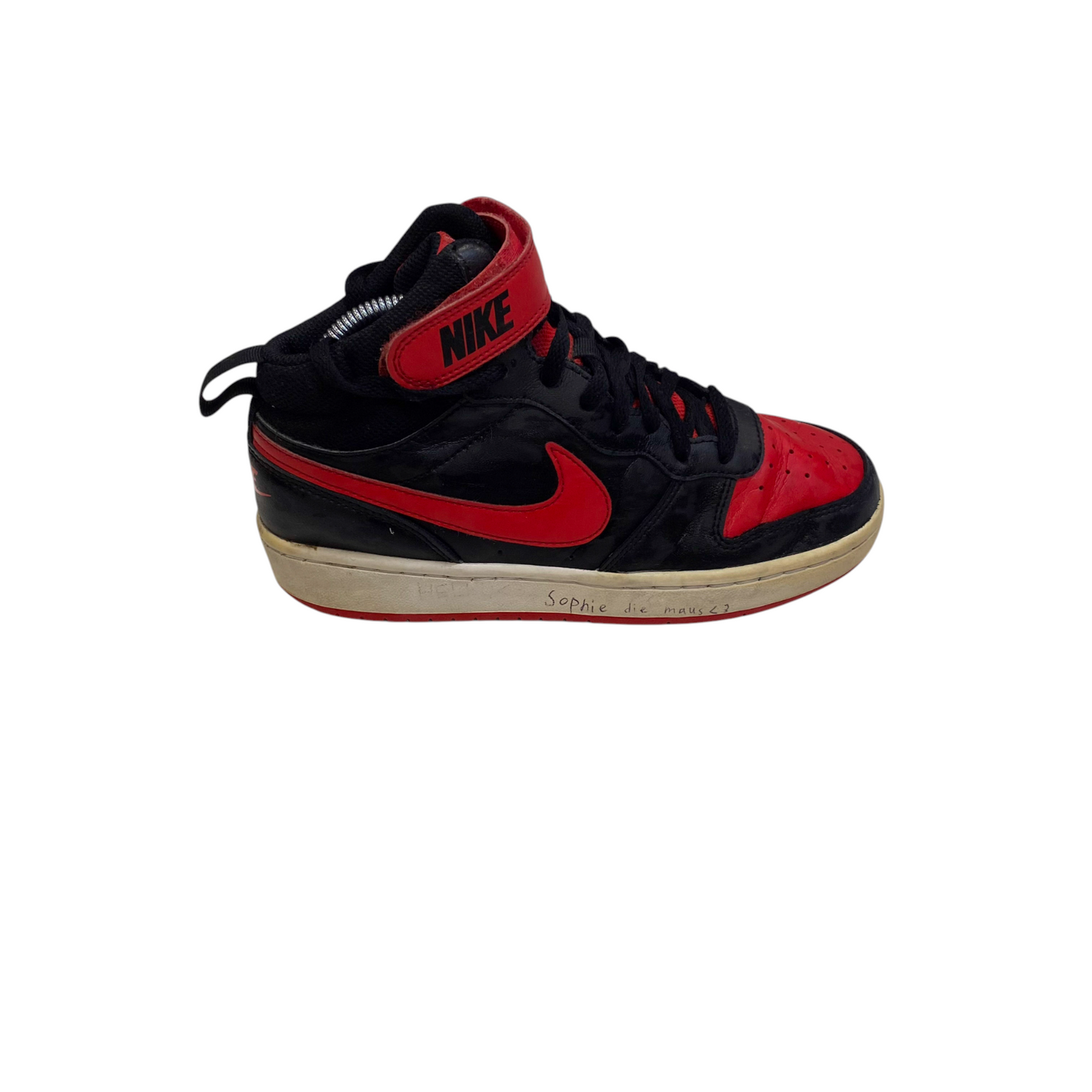 Nike Court Borough Mid 2 Basketball Sneakers Boys UK Sz 4.5 Black Red University