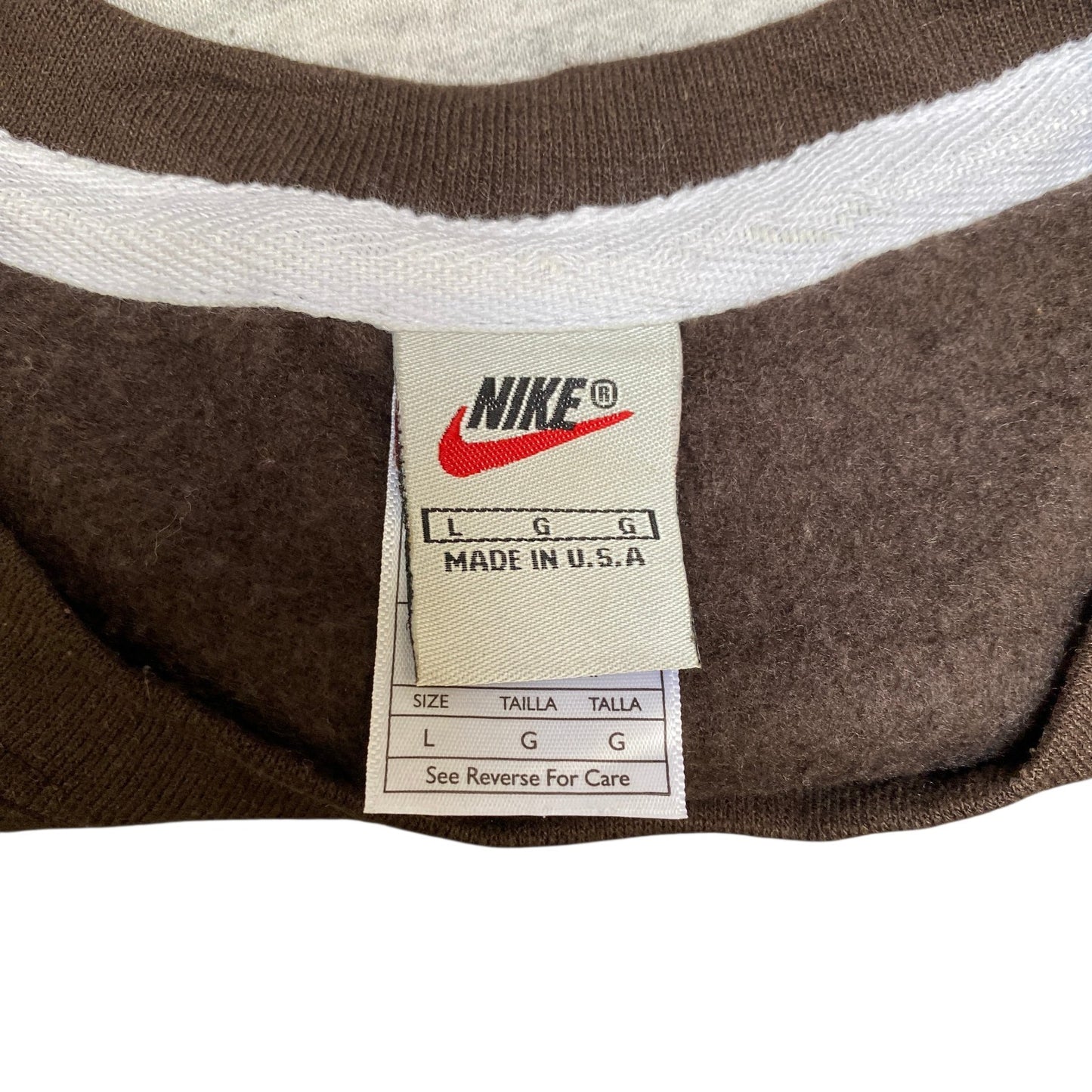 Nike Reworked Sweatshirt Mens Large Brown Grey Embroidered Spellout Logo Vtg Y2K