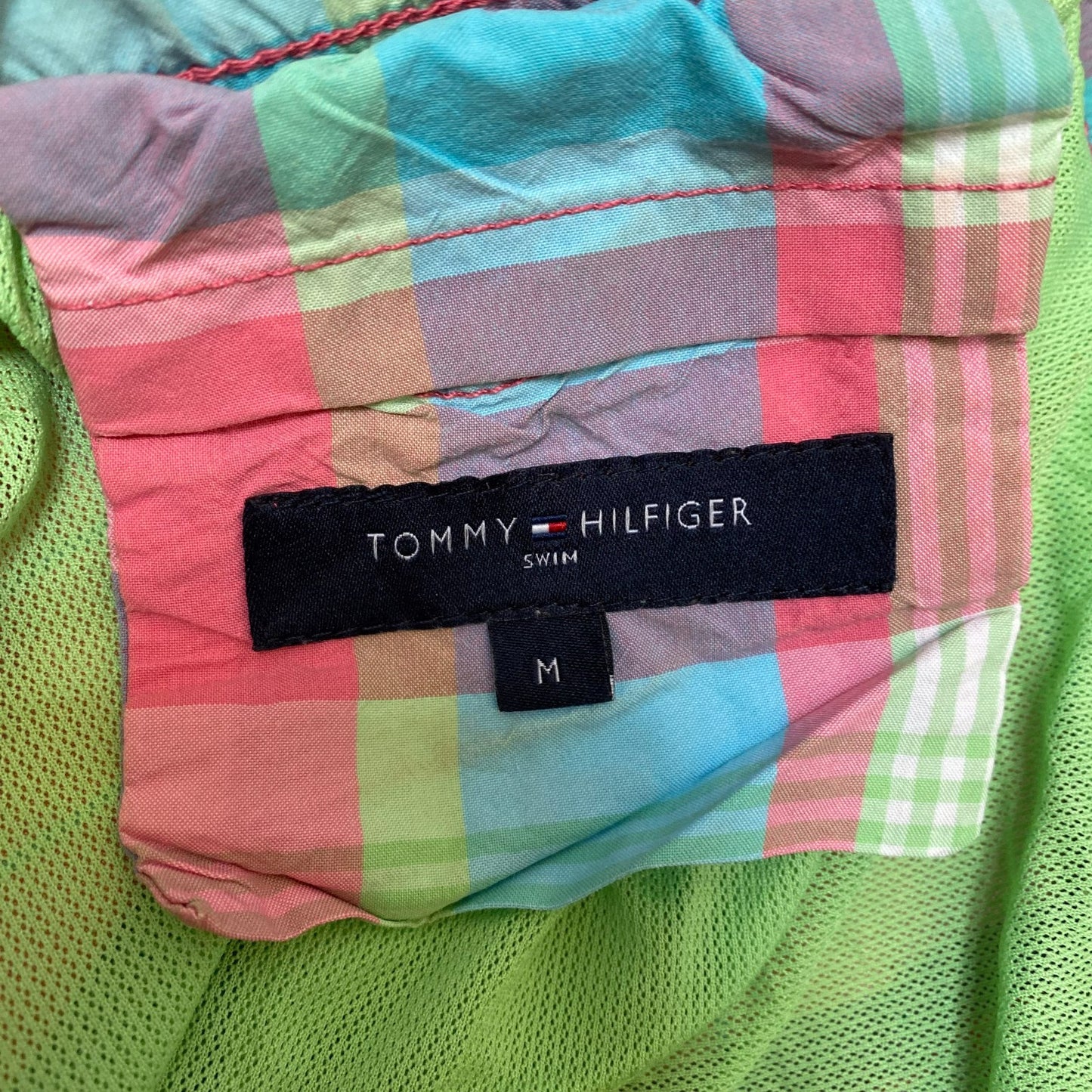 Tommy Hilfiger Swim Shorts Mens M Multicoloured Madras Check Stretch Drawstring