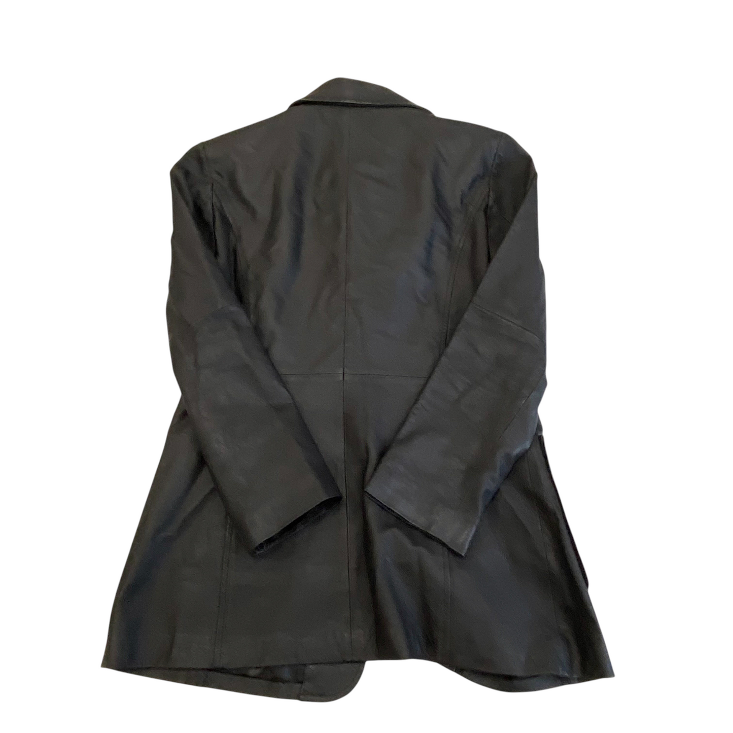 Jacket Womens L Black Genuine Leather Long Sleeve Notch Button Front Outdoor