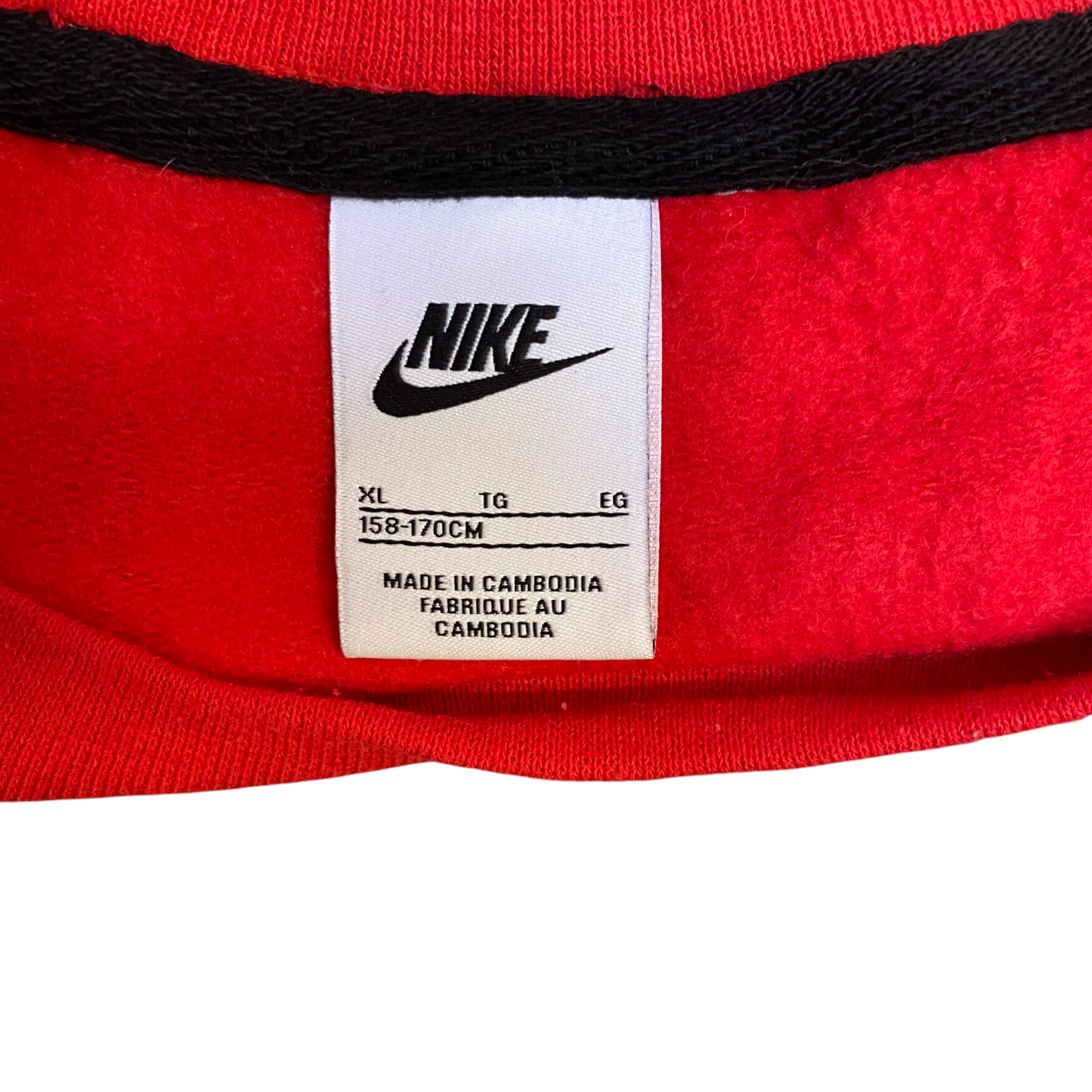 Nike Reworked Sweatshirt Mens XL Black Red Embroidered Spellout Logo Vintage Y2K