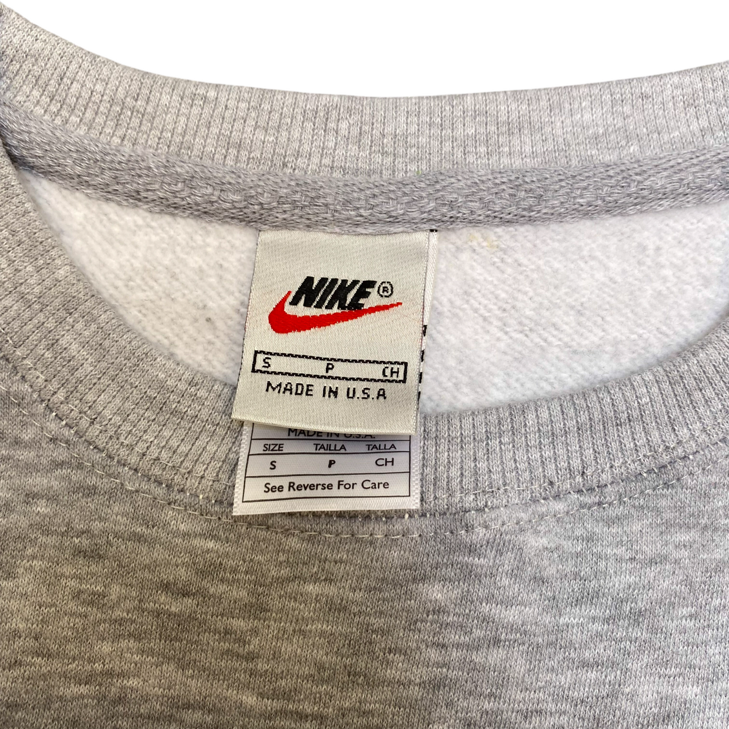 Nike Reworked Sweatshirt Mens Small Grey Embroidered Spellout Logo Crew Neck