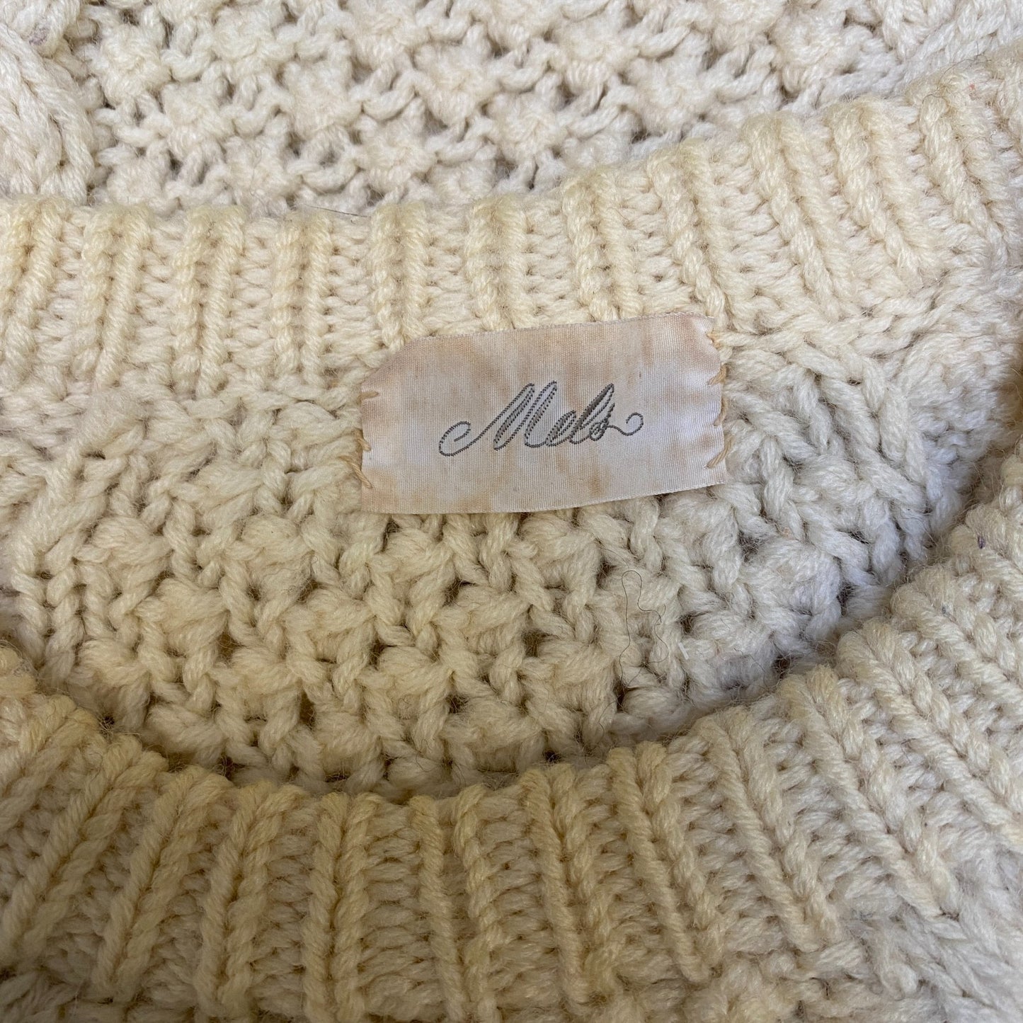 Mels Pullover Jumper Women Large Ivory Cable Knit Fisherman Long Sleeve Crewneck