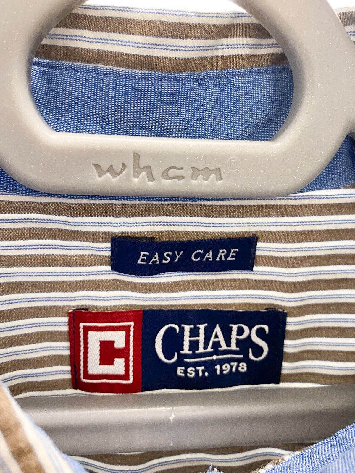 Chaps Shirt Mens XL Brown Stripe Easy Care Long Sleeve Collar Casual Button Down