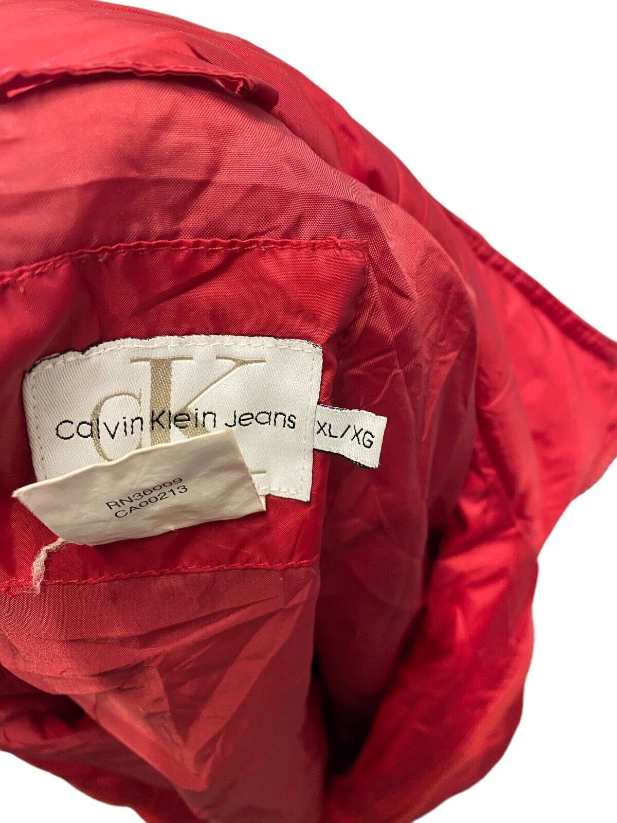 Calvin Klein Windbreaker Jacket Men's XL Red Long Sleeve Lightweight Full Zipper