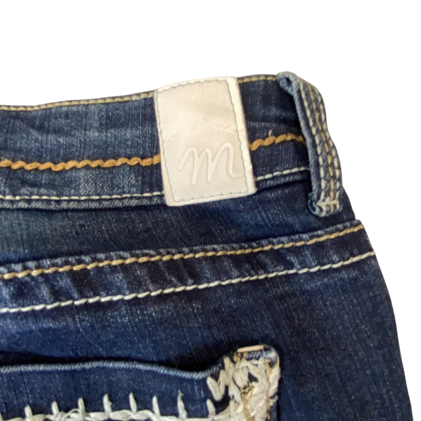 Maurices Capri Jeans Womens XL W34 L23 Blue Denim Faded Thick Stitch Outdoor