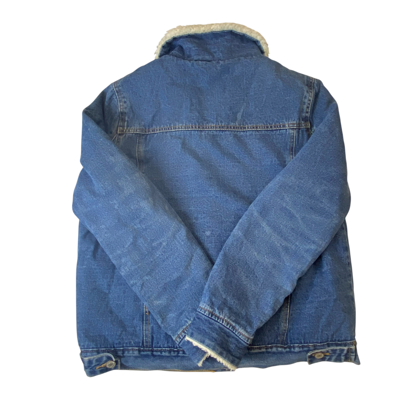 Denim & Co. Jean Trucker Jacket Womens L Blue Sherpa Lined Collared Button Up