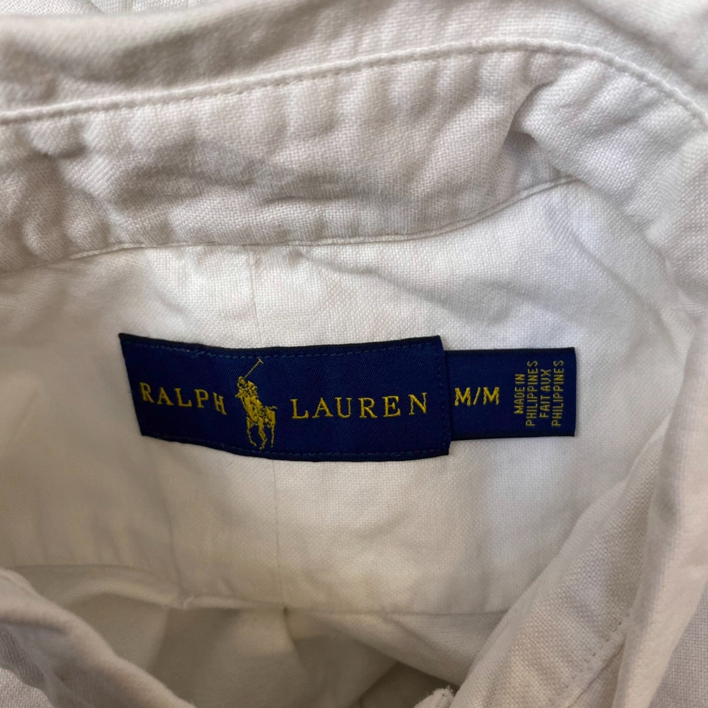 Ralph Lauren Shirt Mens M White Short Sleeve Blue Pony Logo Collar Button Down