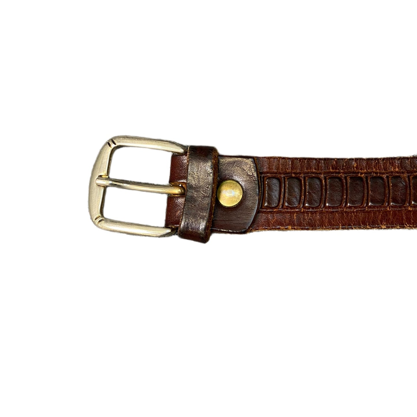 Waist Belt Mens Brown Embossed Leather Adjustable Silver Pin Buckle 40.5 Inches