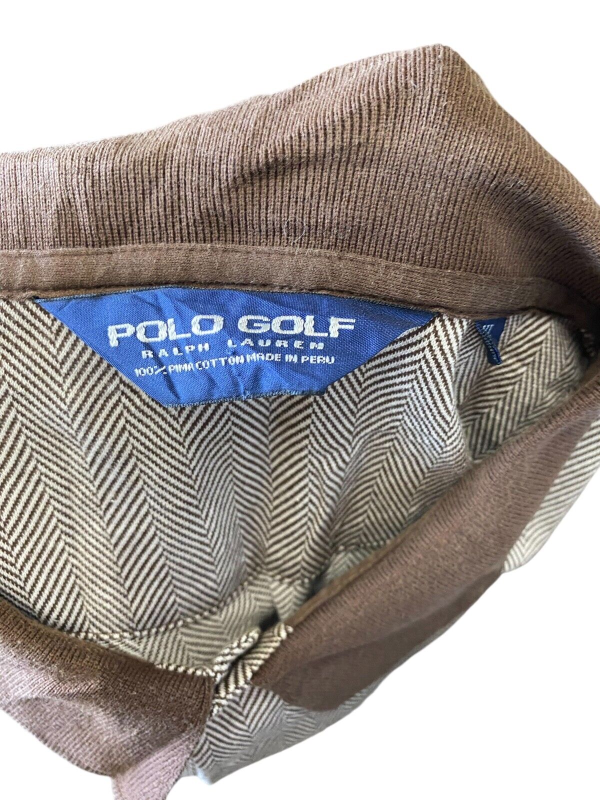 Polo Ralph Lauren Golf Polo Shirt Men's XL Brown Cotton Herringbone Short Sleeve