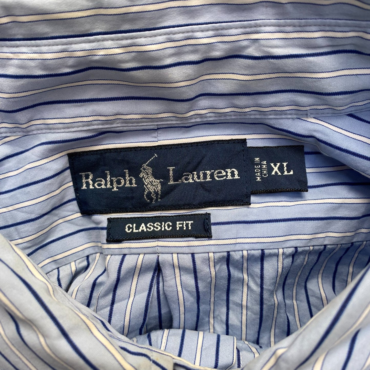 Ralph Lauren Shirt Mens XL Blue Striped Classic Fit Long Sleeve Polo Pony Logo