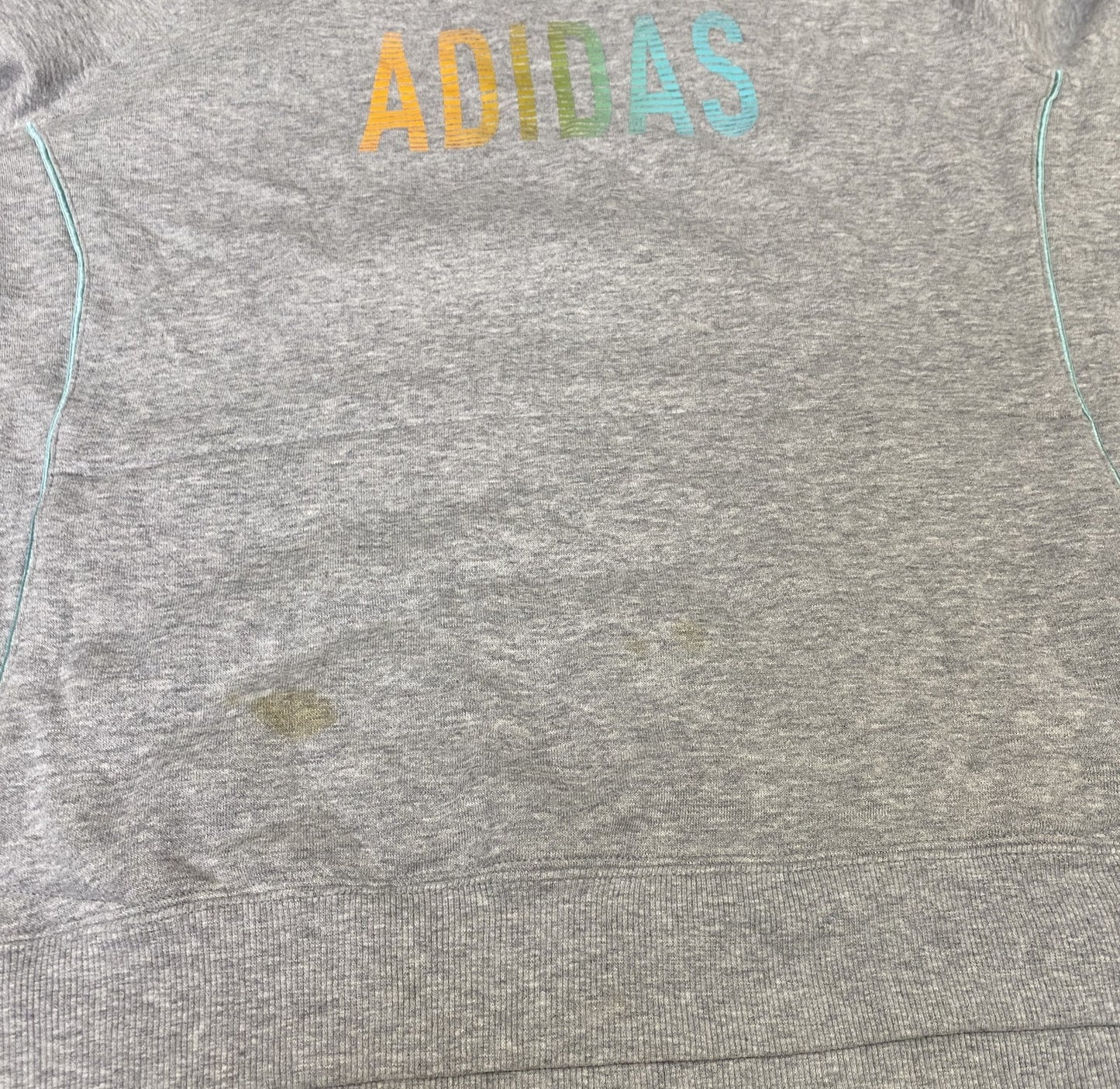 Adidas Hoodie Womens Large Grey Graphic Logo Fleece Lined Long Sleeve Pullover