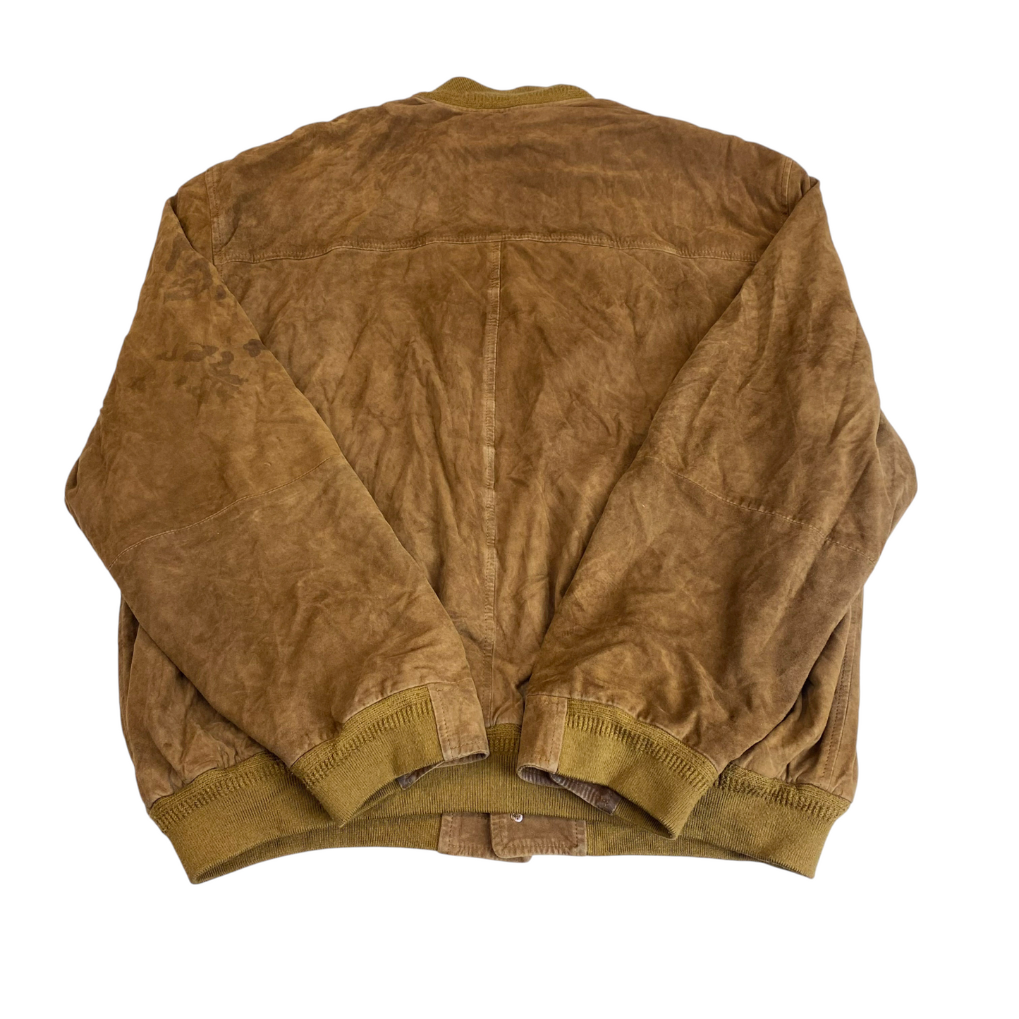 Bomber Jacket Mens L Brown Suede Leather Pockets Long Sleeve Button Front