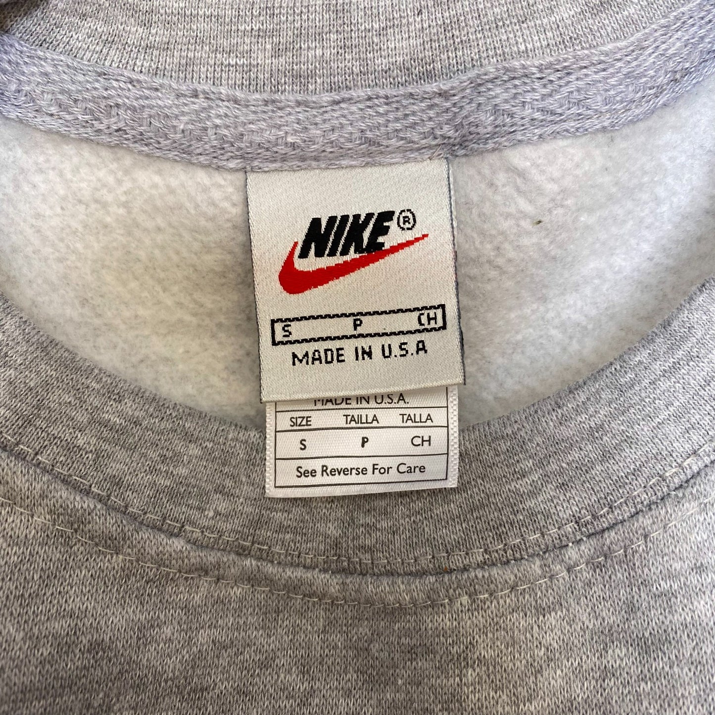Nike Reworked Sweatshirt Mens Small Grey Embroidered Spellout Logo Crew Neck