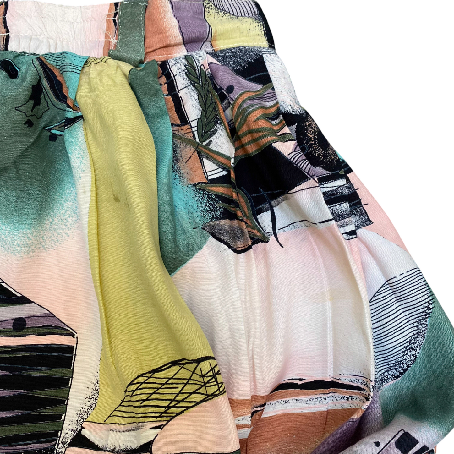 A-Line Skirt Womens L Multi Abstract Print Patchwork Pleated Outdoor Side Zip