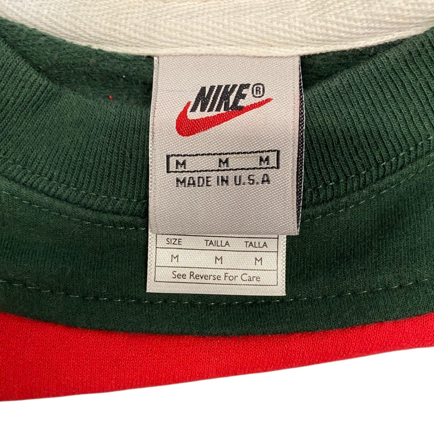 Nike Reworked Sweatshirt Mens M Green Red Embroidered Spellout Logo Vintage Y2K
