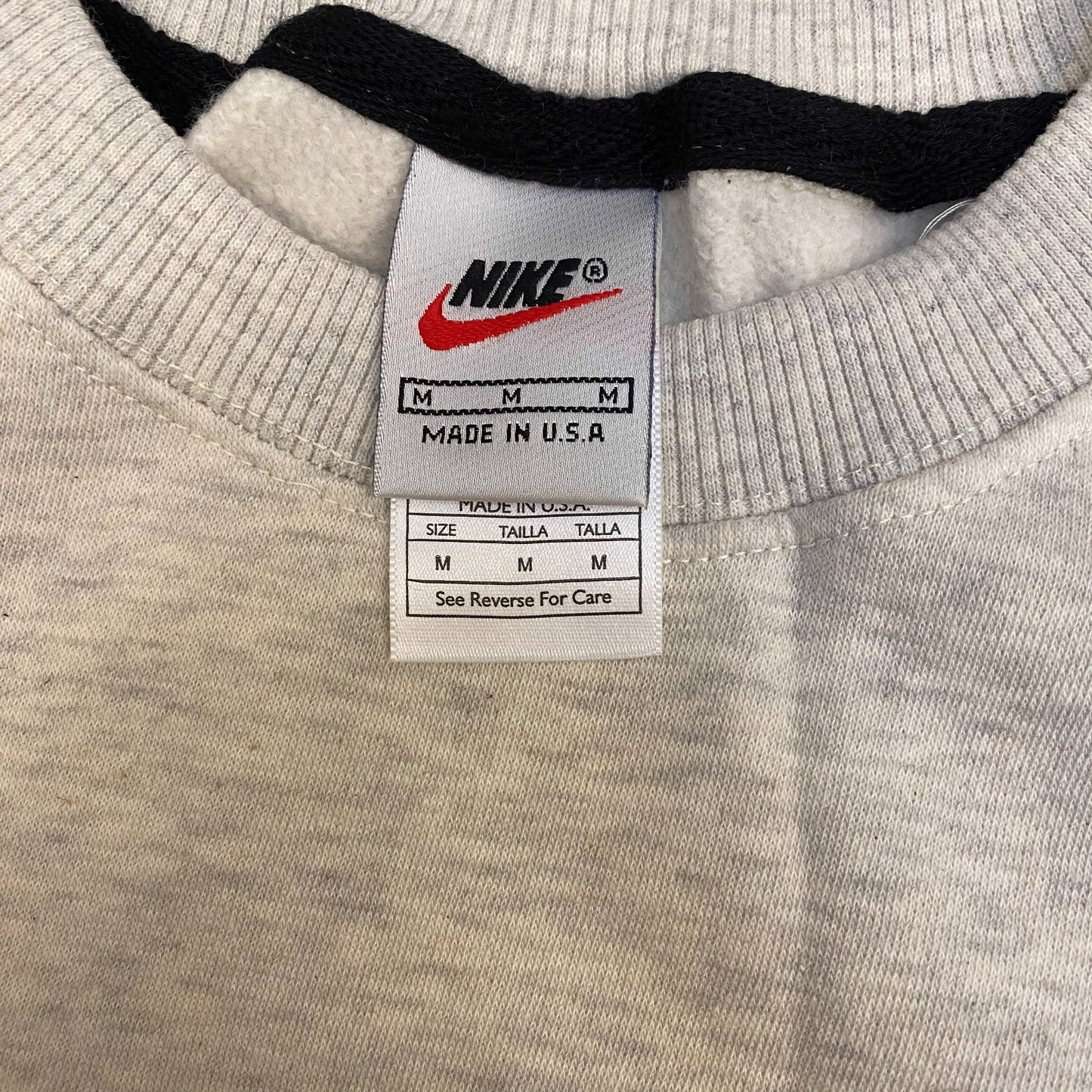 Nike Reworked Sweatshirt Mens M Grey Heather Embroidered Spellout Logo Crew Neck
