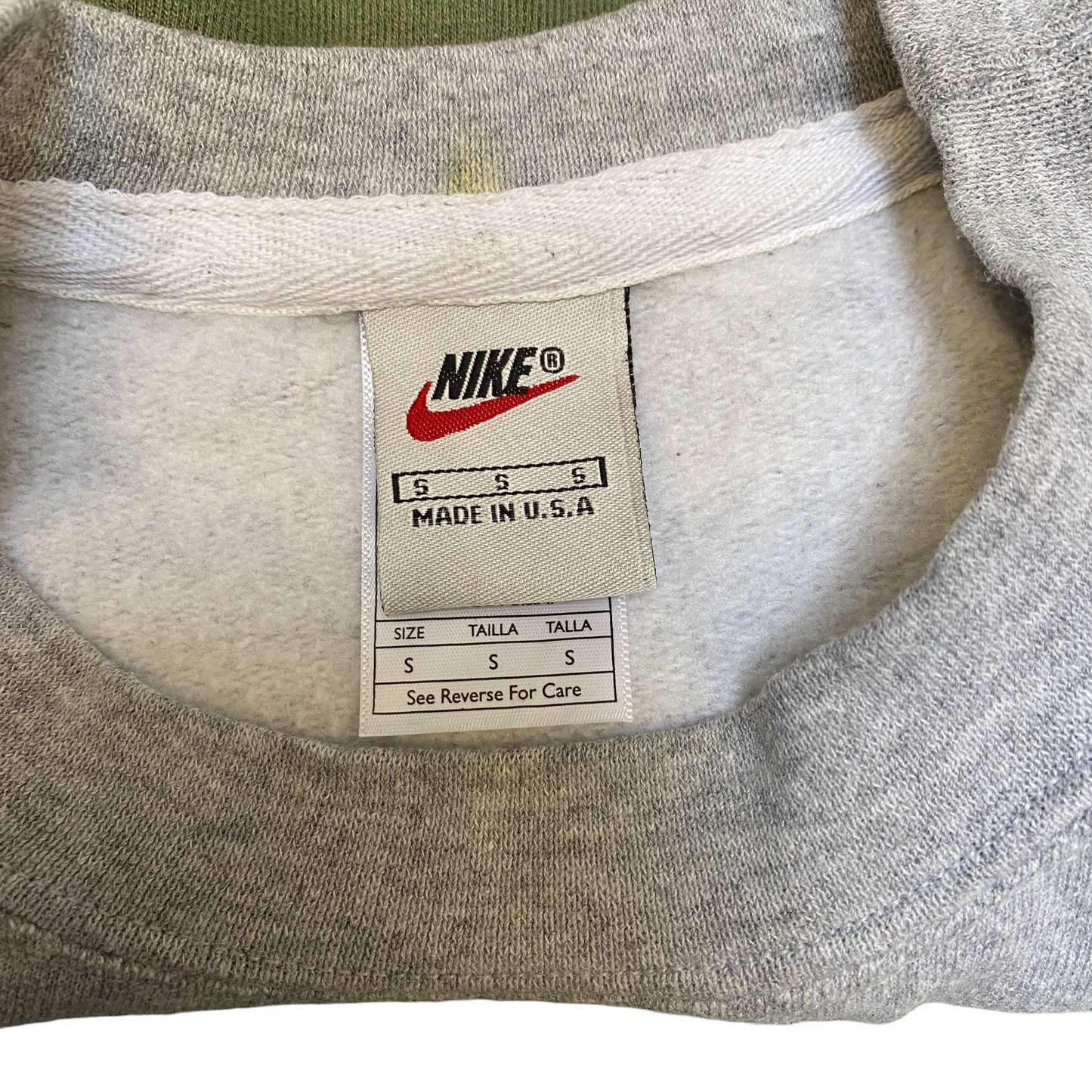 Nike Reworked Sweatshirt Mens Small Grey Green Embroidered Spellout Logo Vtg Y2K