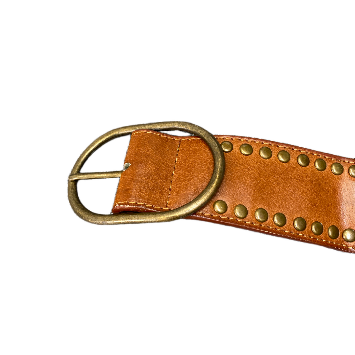 Waist Belt Mens Brown Leather Studded Adjustable Brass Buckle 37.5 inches