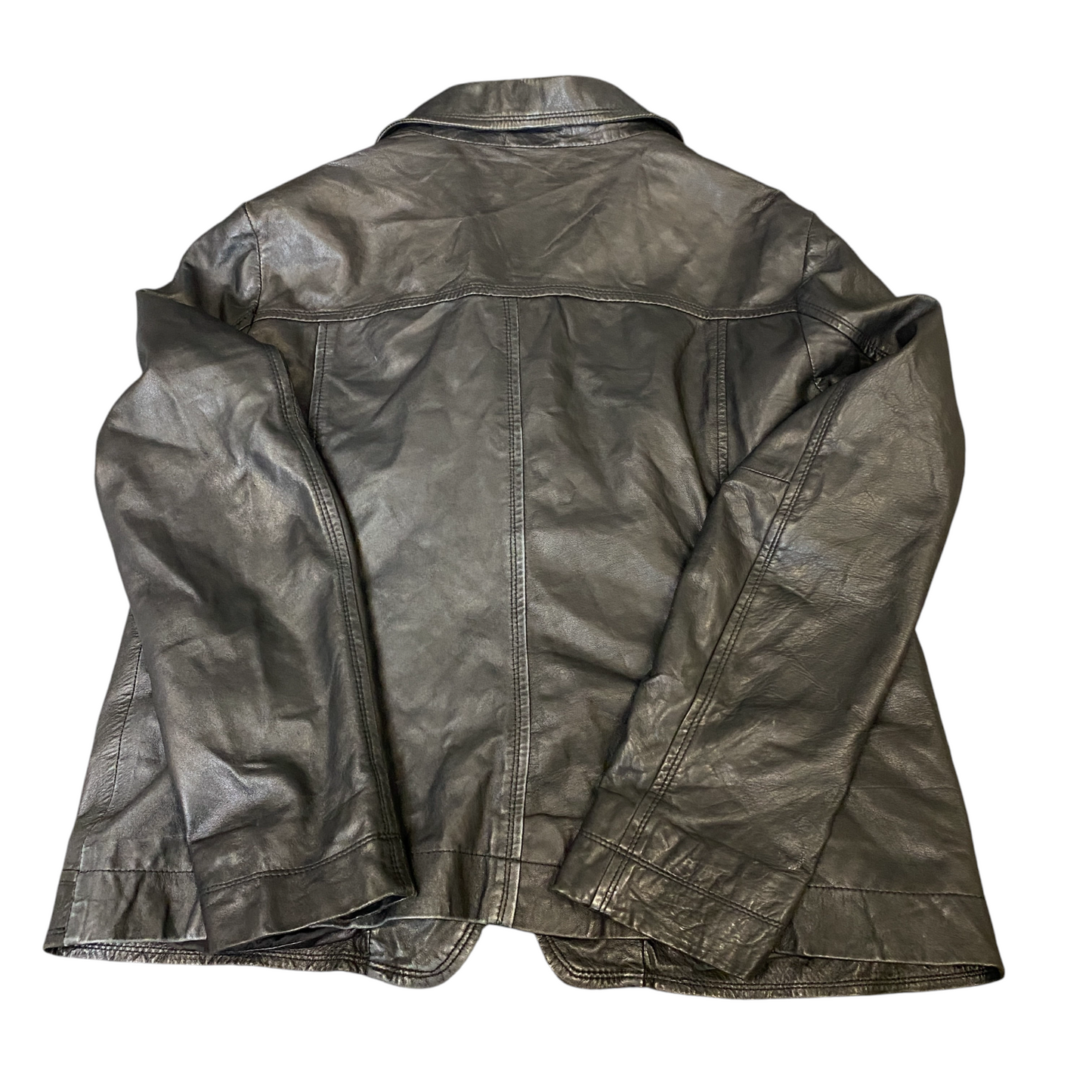 Womens Faux Leather Blazer Jacket Large Black Lined Notch Lapel Single Breasted