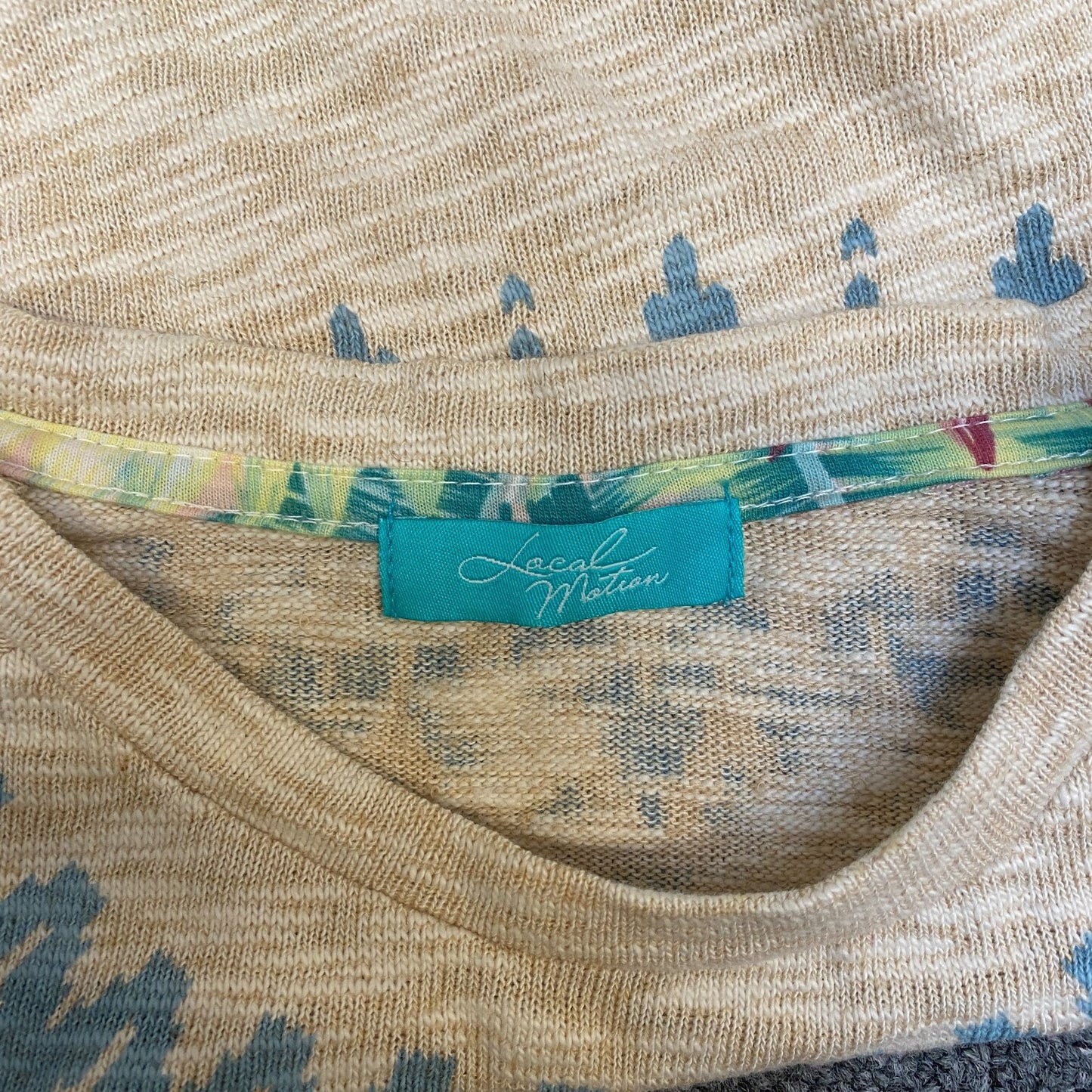 Local Motion Jumper Women Small Beige Blue Nordic Fair Isle Long Sleeve Pullover