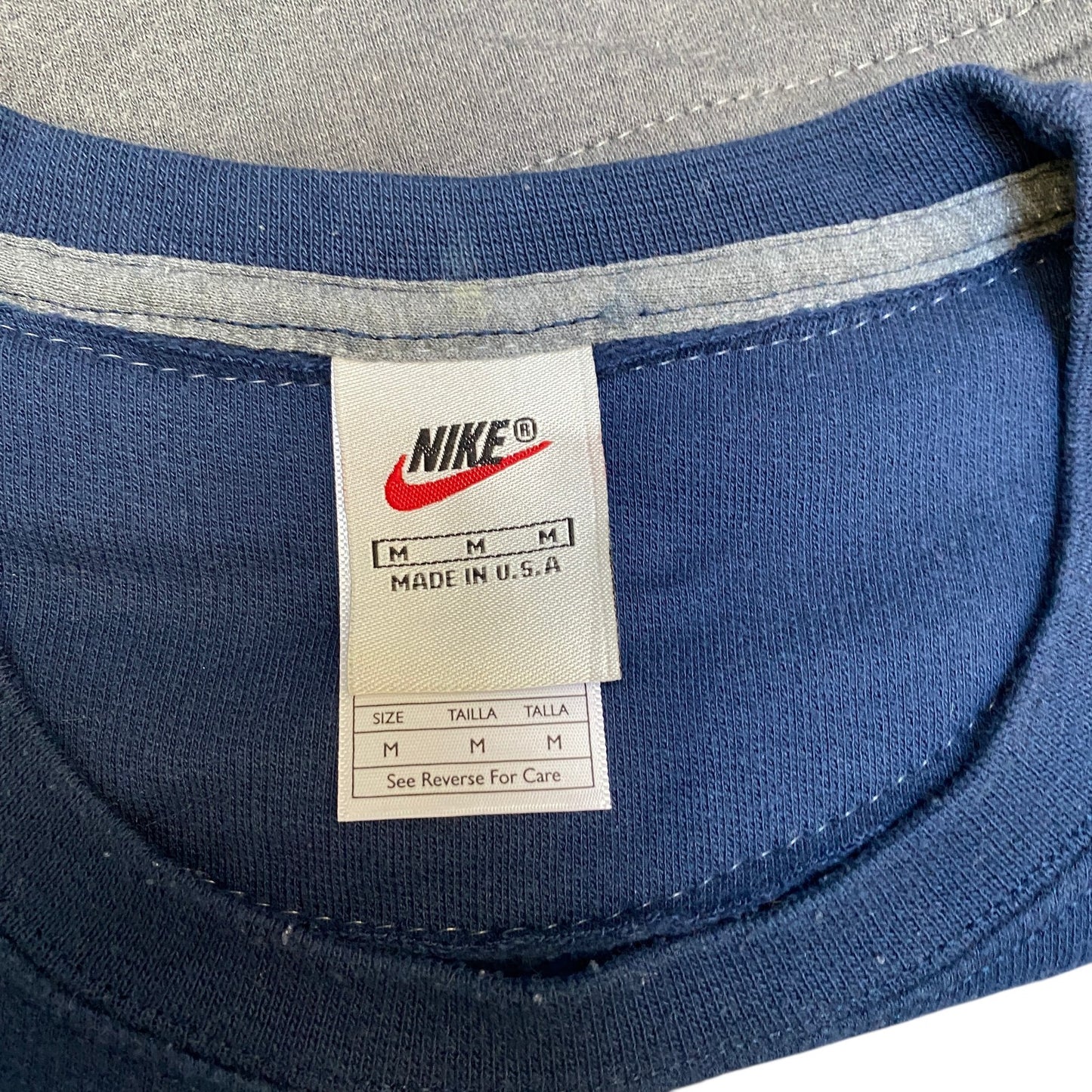 Nike Reworked Sweatshirt Mens M Blue Grey Embroidered Spellout Logo Vintage Y2K