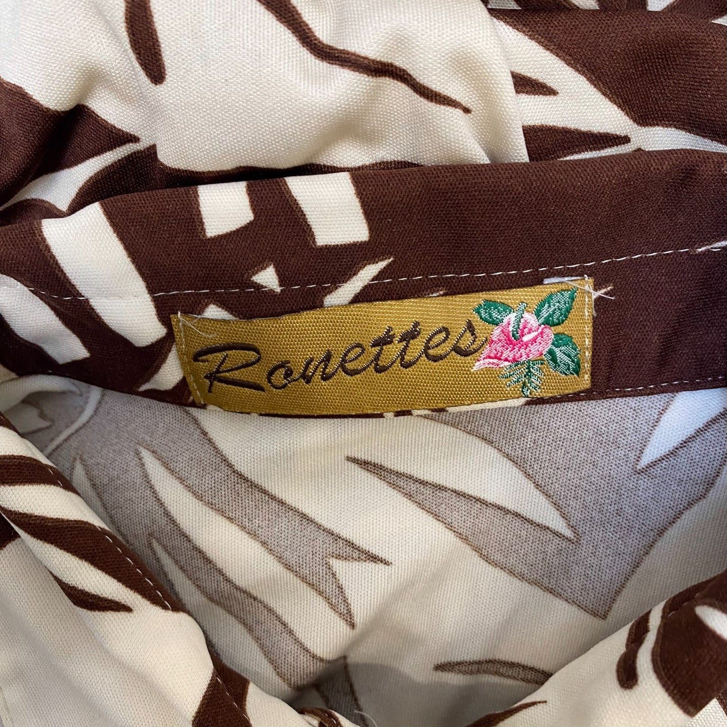 Ronettes Shirt Top Womens S Brown White Floral Long Sleeve Collared Button Down