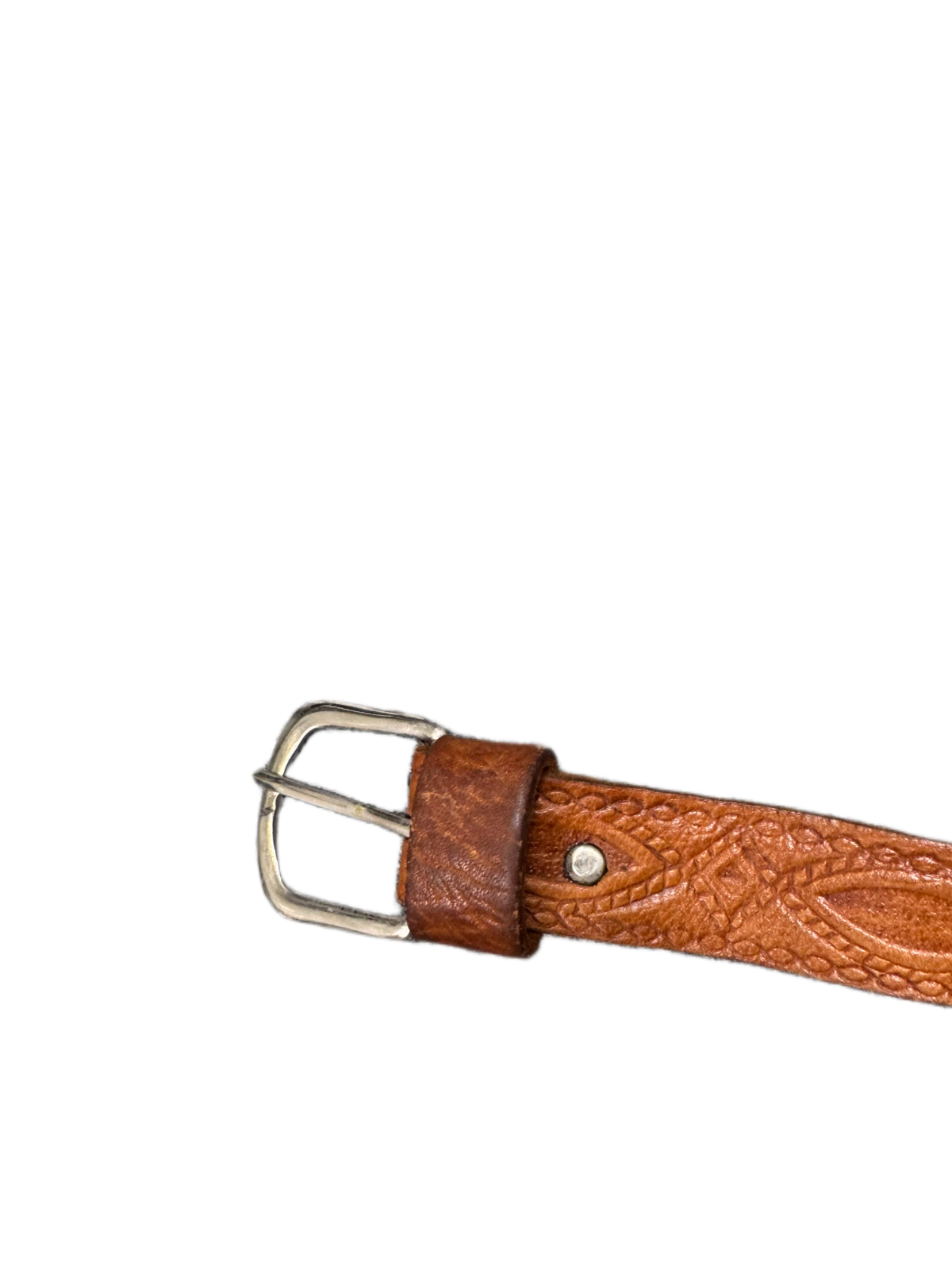 Waist Belt Mens Brown Tooled Leather Adjustable Silver Pin Buckle 45 inches