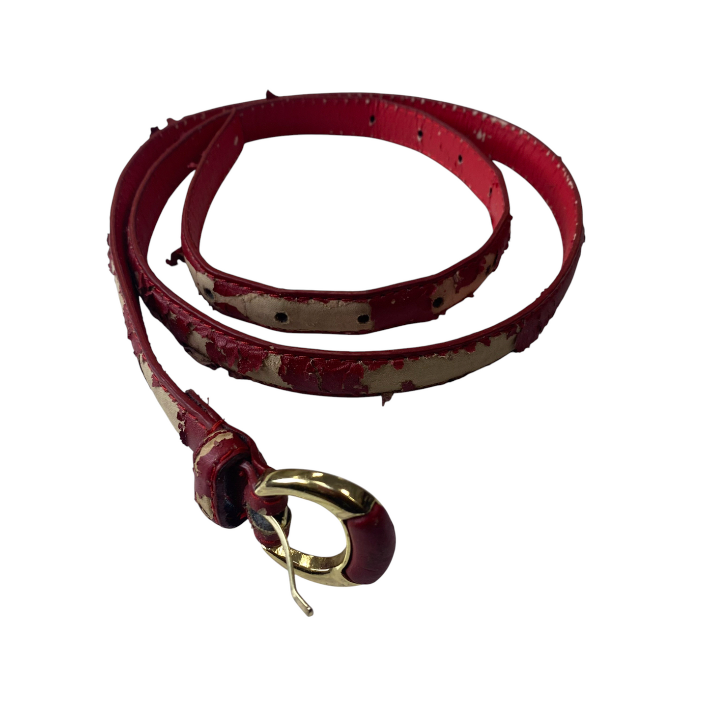 Womens Fashion Waist Belt Red Leather Gold Tone Oval Buckle Size 42 in