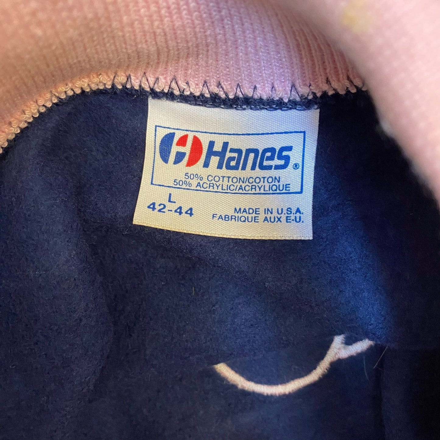 Hanes Jumper Womens Large Blue Pink Embroidered Floral Long Sleeve Collared