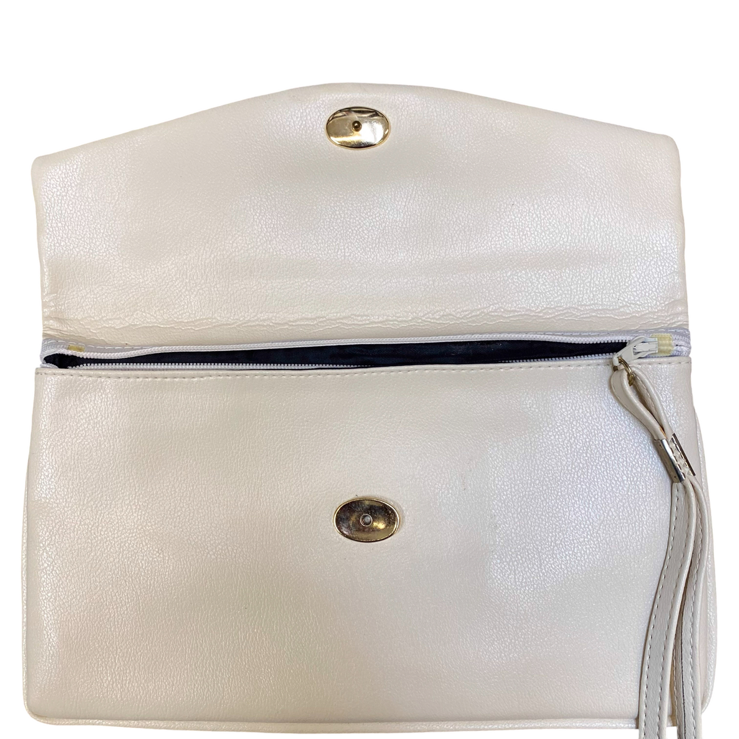 Vintage Womens Clutch Purse Beige Leather Zipper Pocket Classic Single Flap