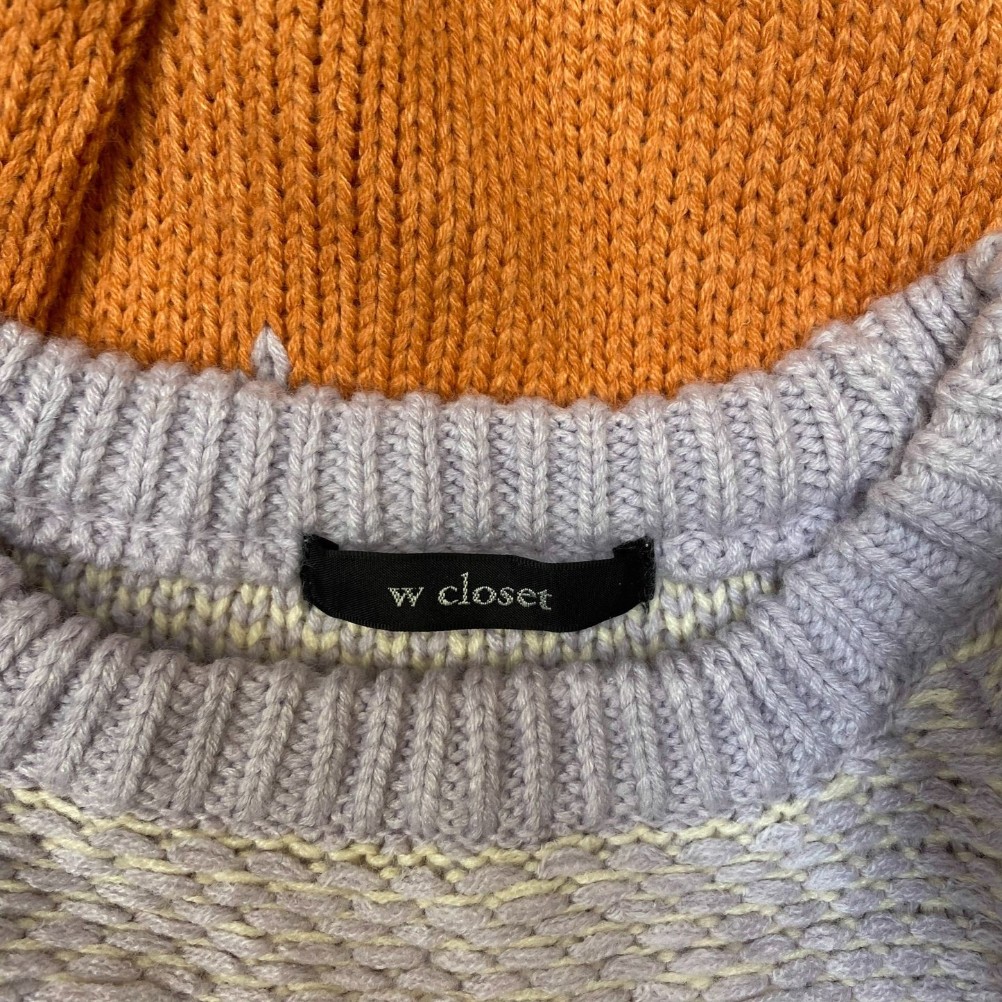 W Closet Jumper Womens Medium Orange Blue Knitted Long Sleeve Warm Pullover