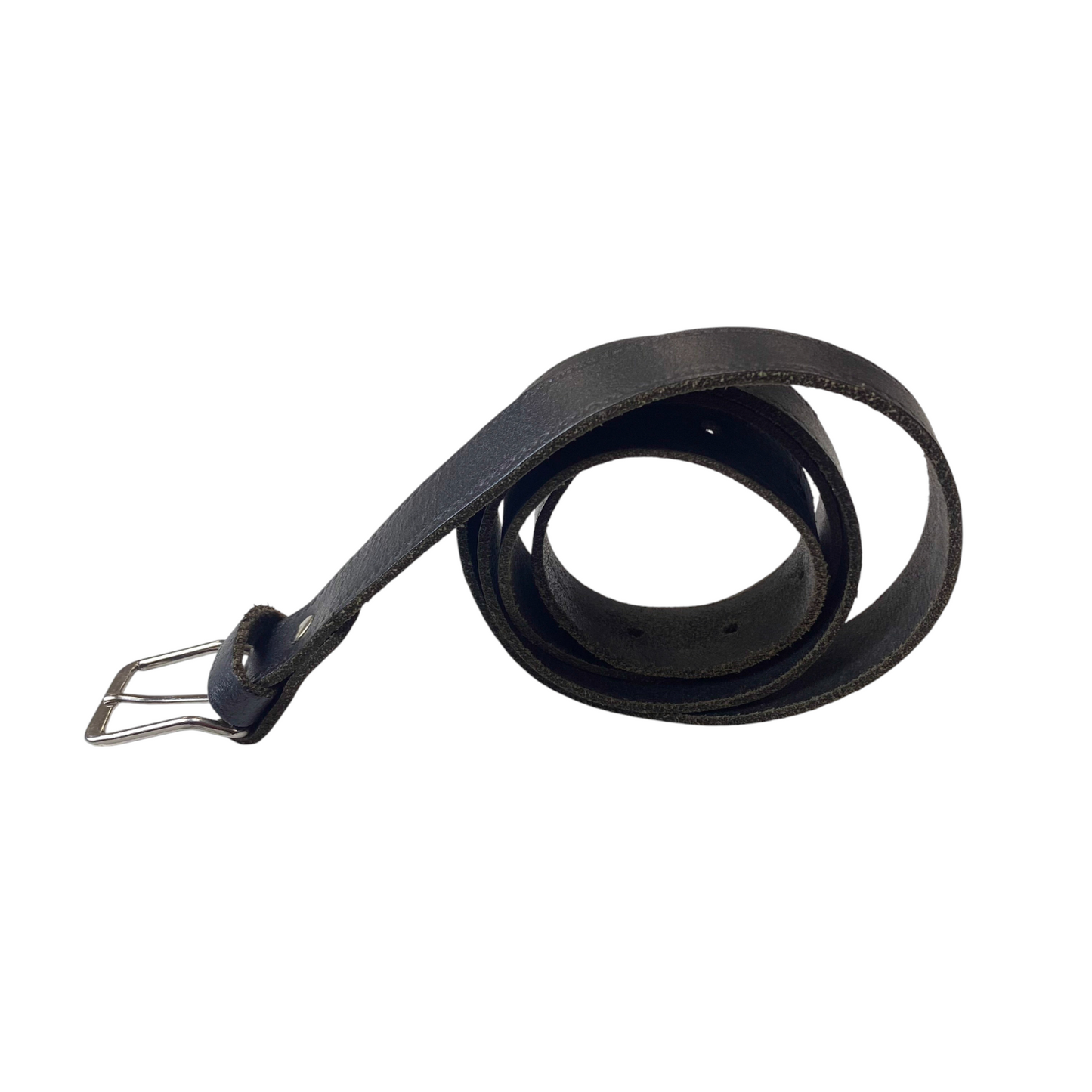 Mens Dress Belt Black Leather Silver Adjustable Buckle Casual Strap Size 45 in