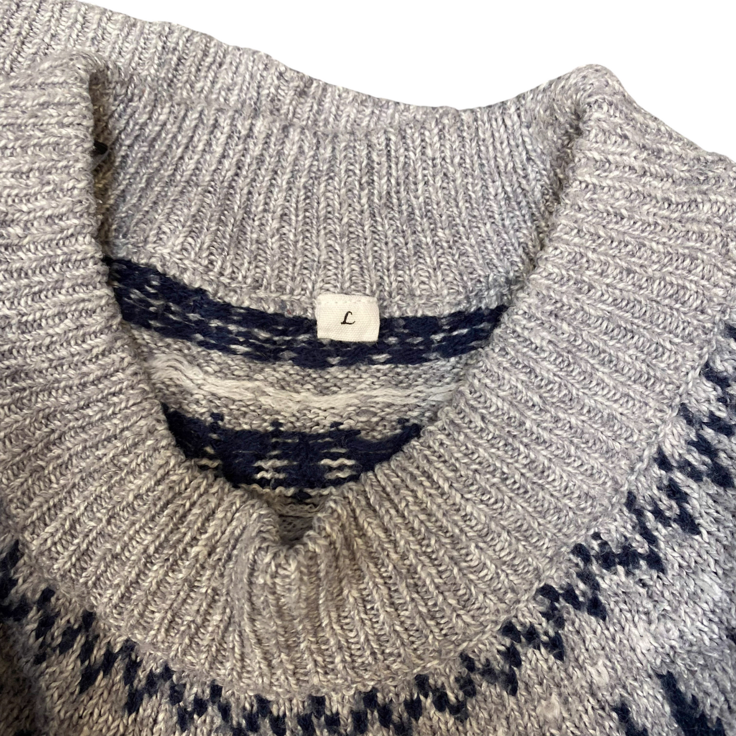 Sweater Dress Womens Large Grey Blue Fair Isle Nordic Warm Winter Pullover