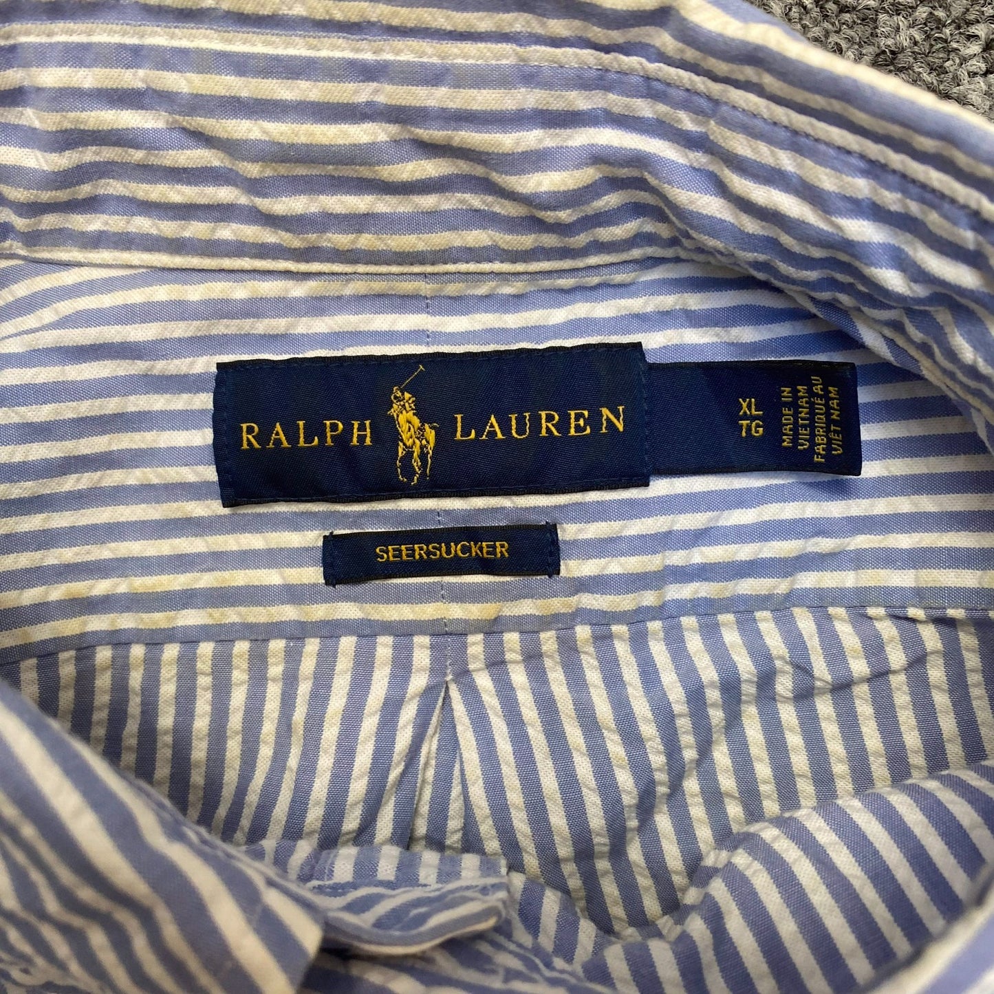 Ralph Lauren Shirt Mens XL Blue White Striped Short Sleeve Pony Logo Button Down