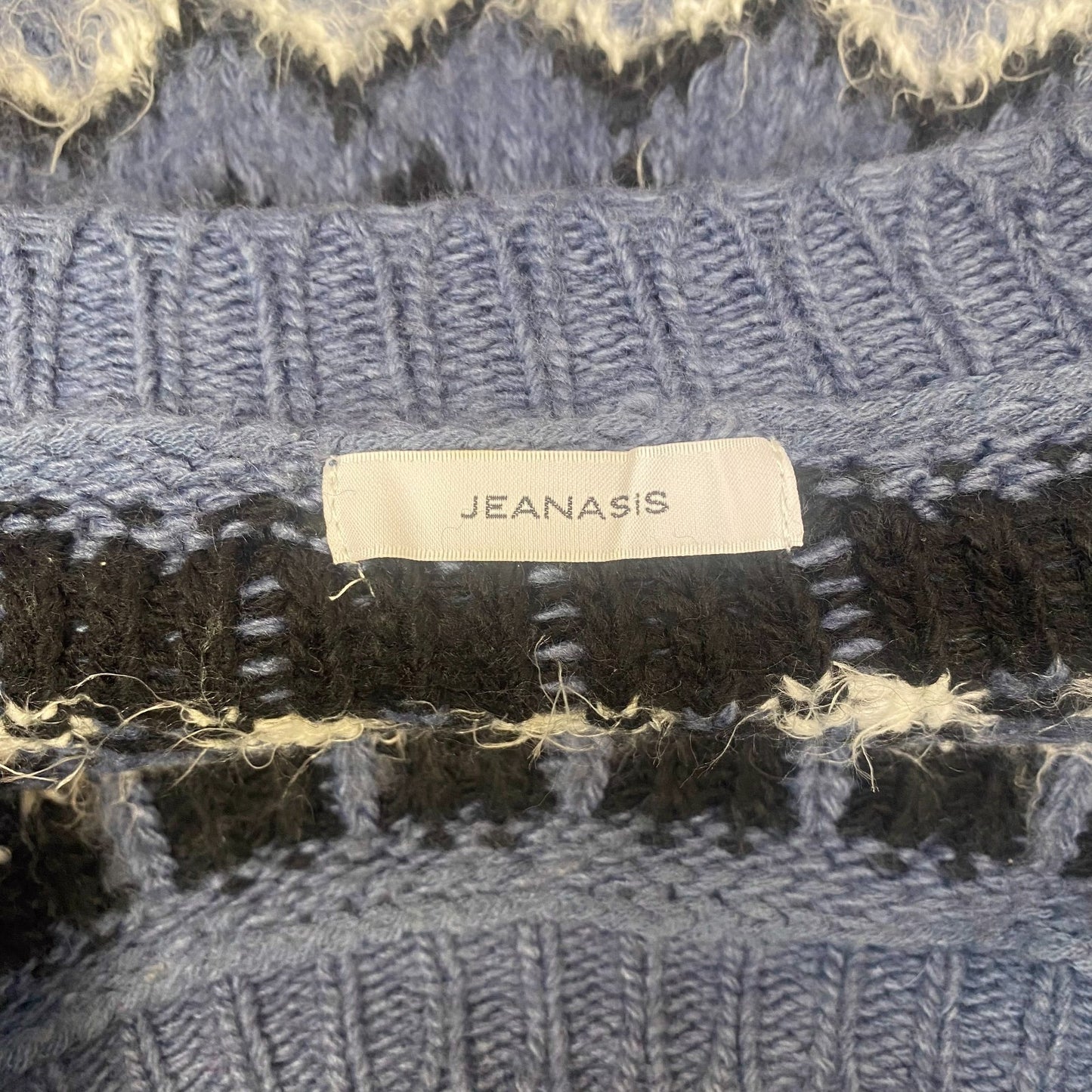 JEANASIS Jumper Womens Medium Blue Knit Nordic Print Boat Neck Casual Pullover