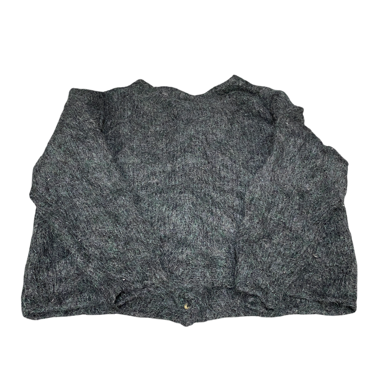 Womens Cardigan Jumper Large Grey Fuzzy Mohair Knit Long Sleeve Button Front