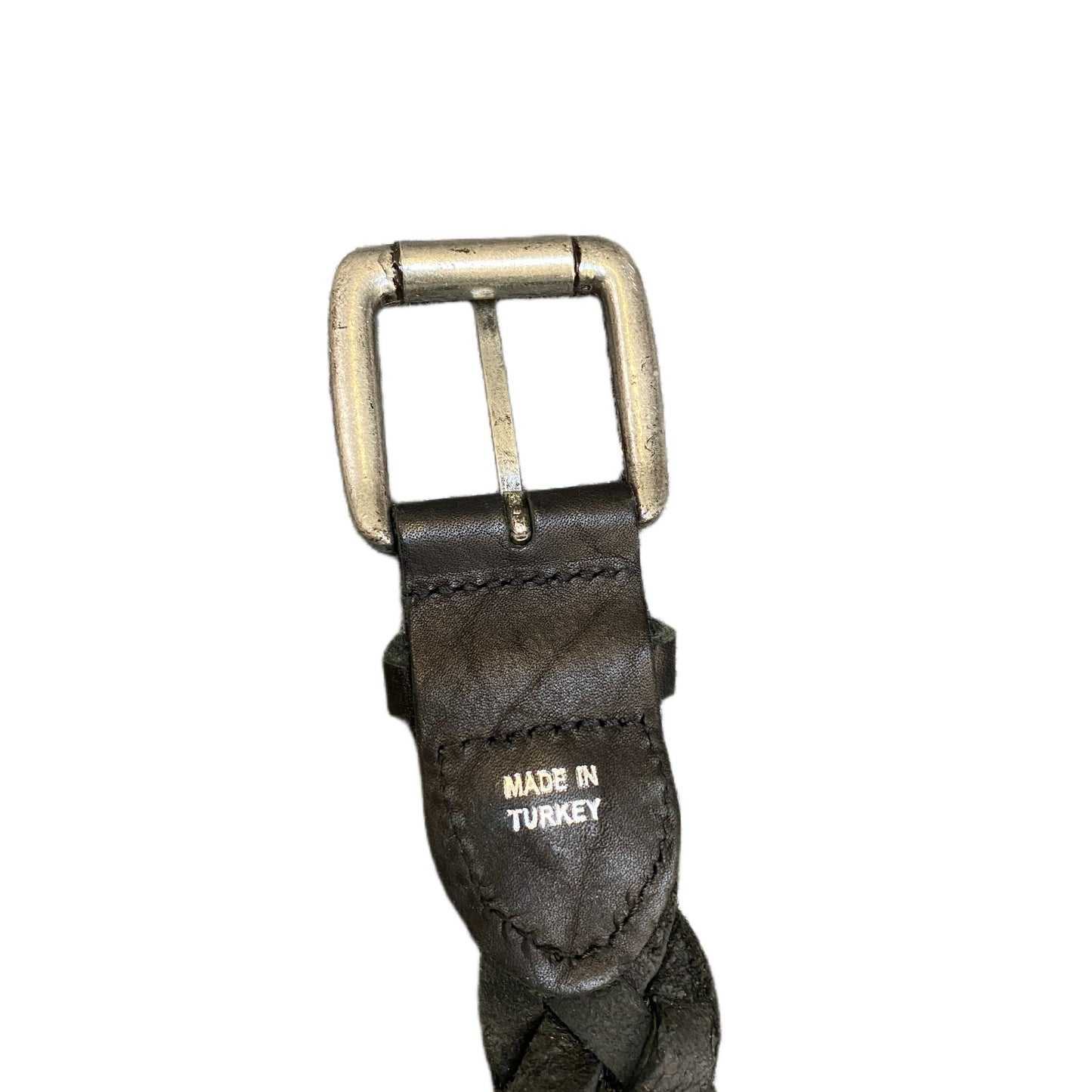 Waist Belt Mens Black Leather Braided Woven Silver Roller Buckle 40 Inches