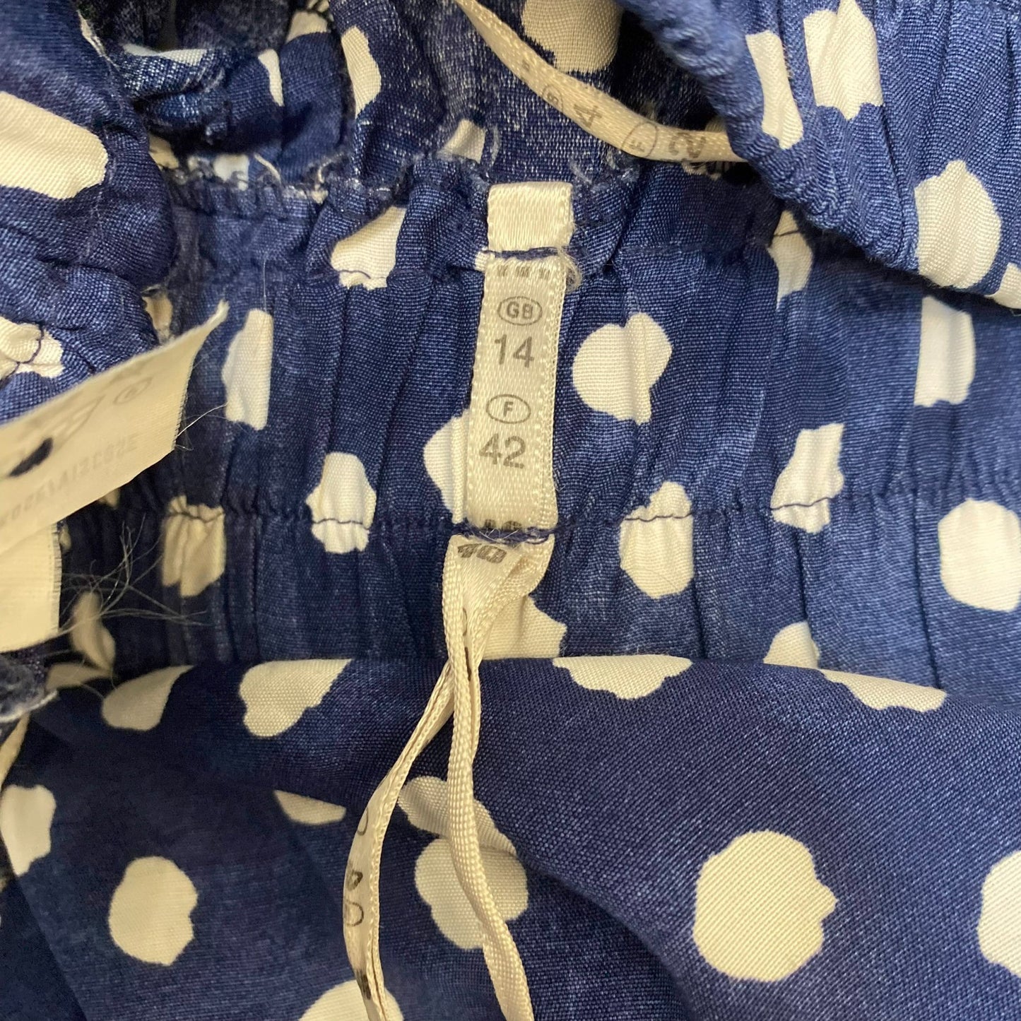 Women's A-Line Skirt M Blue White Polka Dot Pleated Elastic Waist Button Front