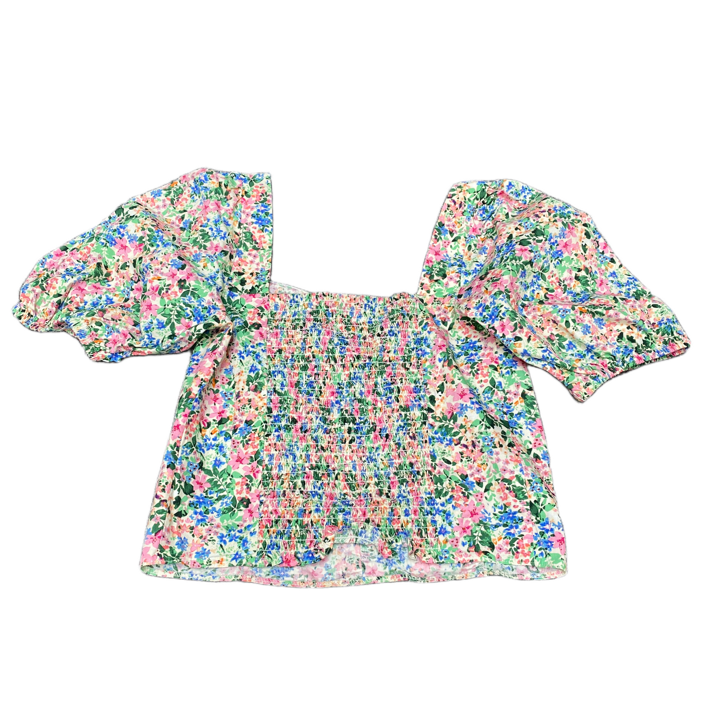 Primark Cropped Top Womens S Multi Floral Sweetheart Neck Pleated Smocked Back