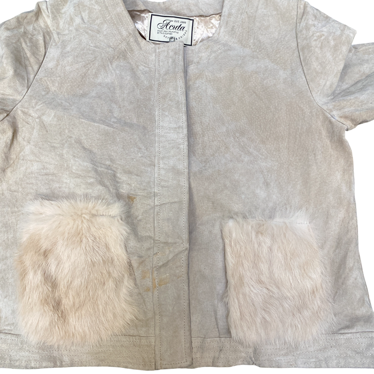 Acuta Suede Leather Blazer Jacket Womens Medium Beige Lined Long Sleeve Full Zip