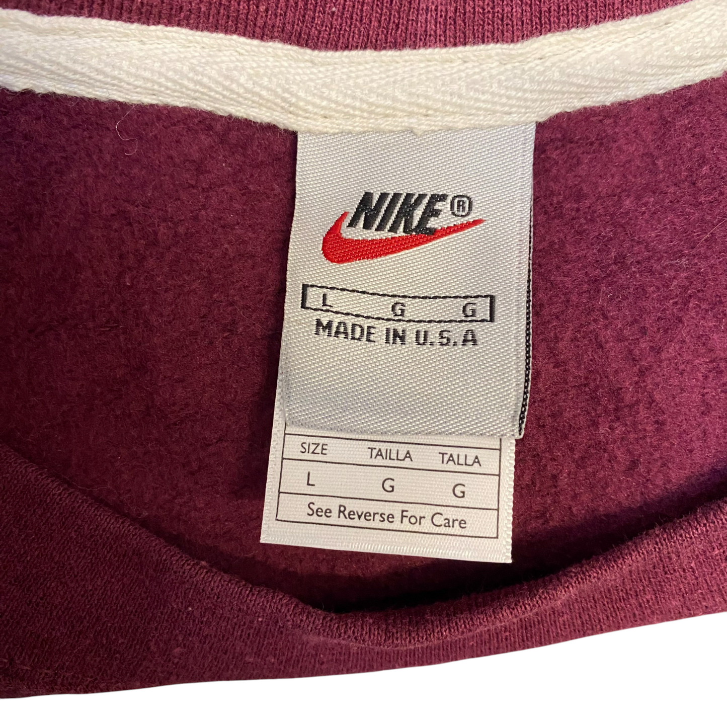 Nike Reworked Sweatshirt Mens L Black Burgundy Embroidered Spellout Logo Vtg Y2K