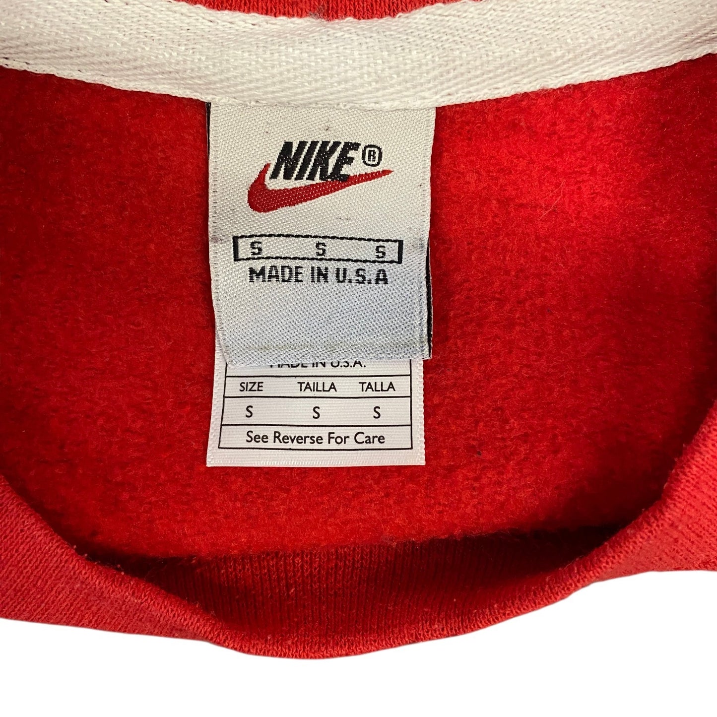 Nike Reworked Sweatshirt Mens S Red Black Embroidered Spellout Logo Vintage Y2K