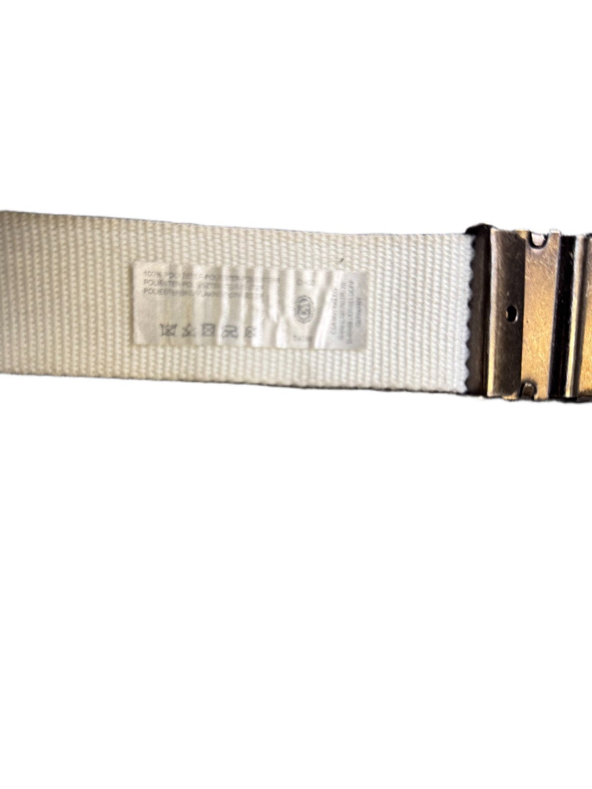 C&A Waist Belt Men White Canvas Adjustable Brass Pin Flip-Top Buckle 46.5 inches
