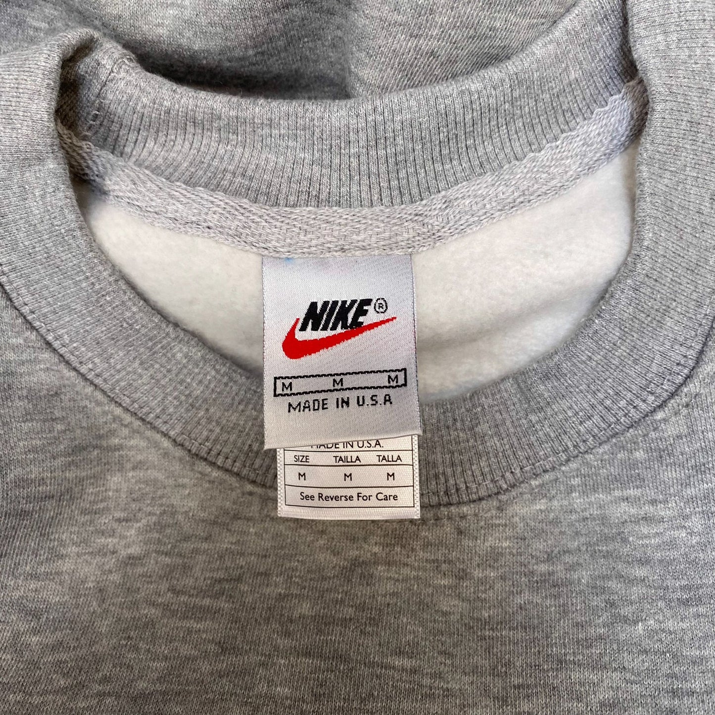Nike Reworked Sweatshirt Mens Medium Grey Embroidered Spell Out Logo Crew Neck