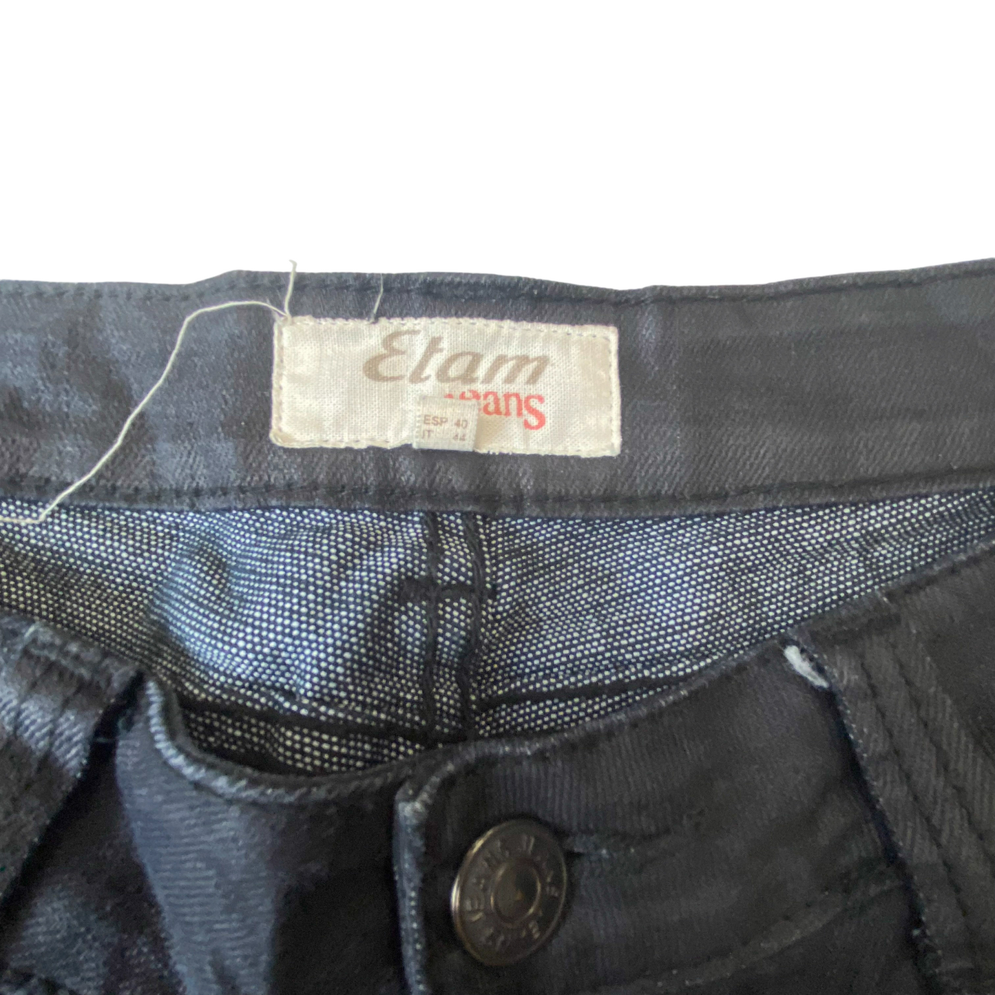 Etam Jeans Womens Large W30 L31 Black Denim Bootcut Comfort Flat Front Pockets