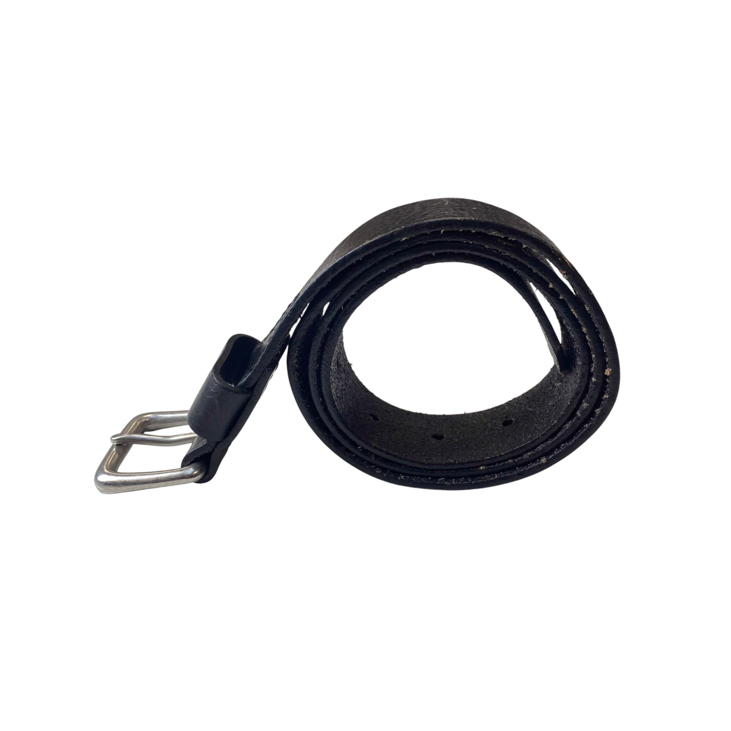 Men's Casual Waist Belt Black Leather Adjustable Silver Pin Buckle Size 37.5 in