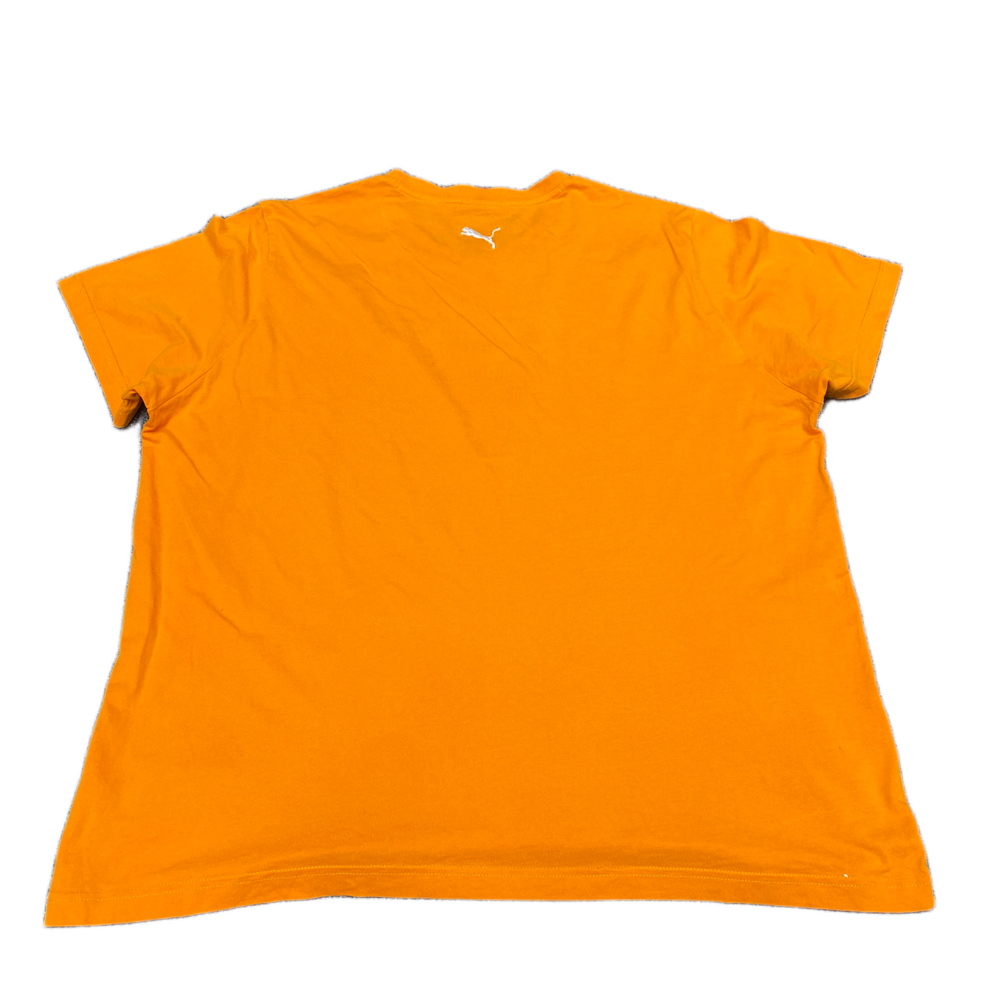 Puma Dyna-Mix T-Shirt Mens Large Orange Graphic Logo Short Sleeve V-Neck Tee